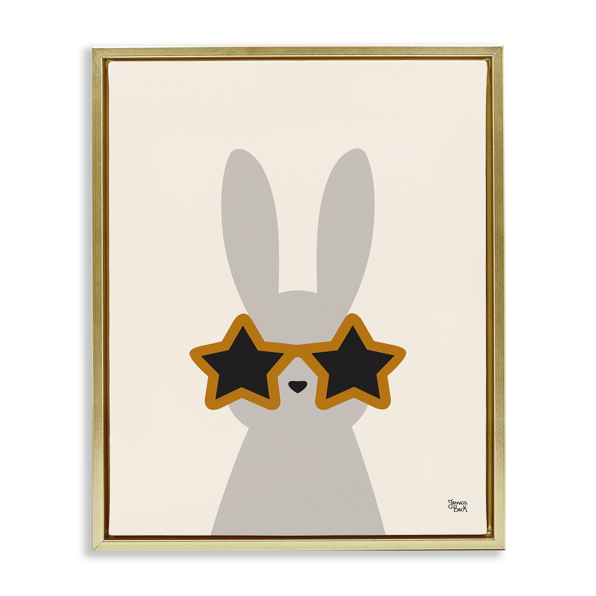 Stupell Industries Bunny & Star Sunglasses Animals Painting Gold Floater Framed Canvas Art Print Wall Art, 25 x 31