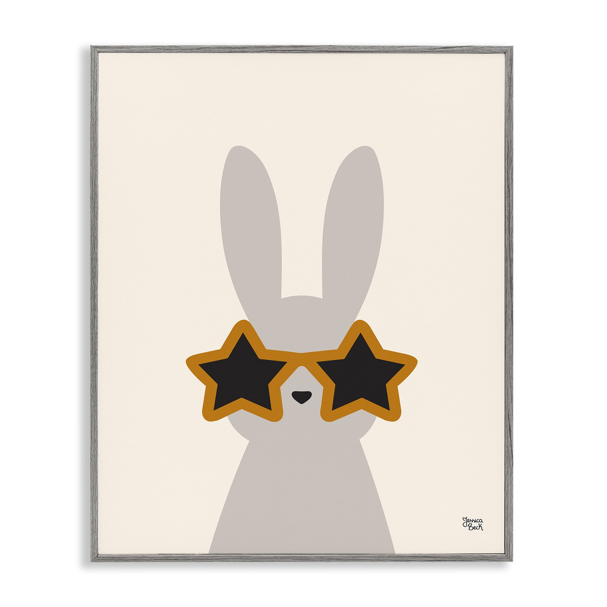 Stupell Industries Bunny & Star Sunglasses Animals Painting Gray Framed Art Print Wall Art, 16 x 20