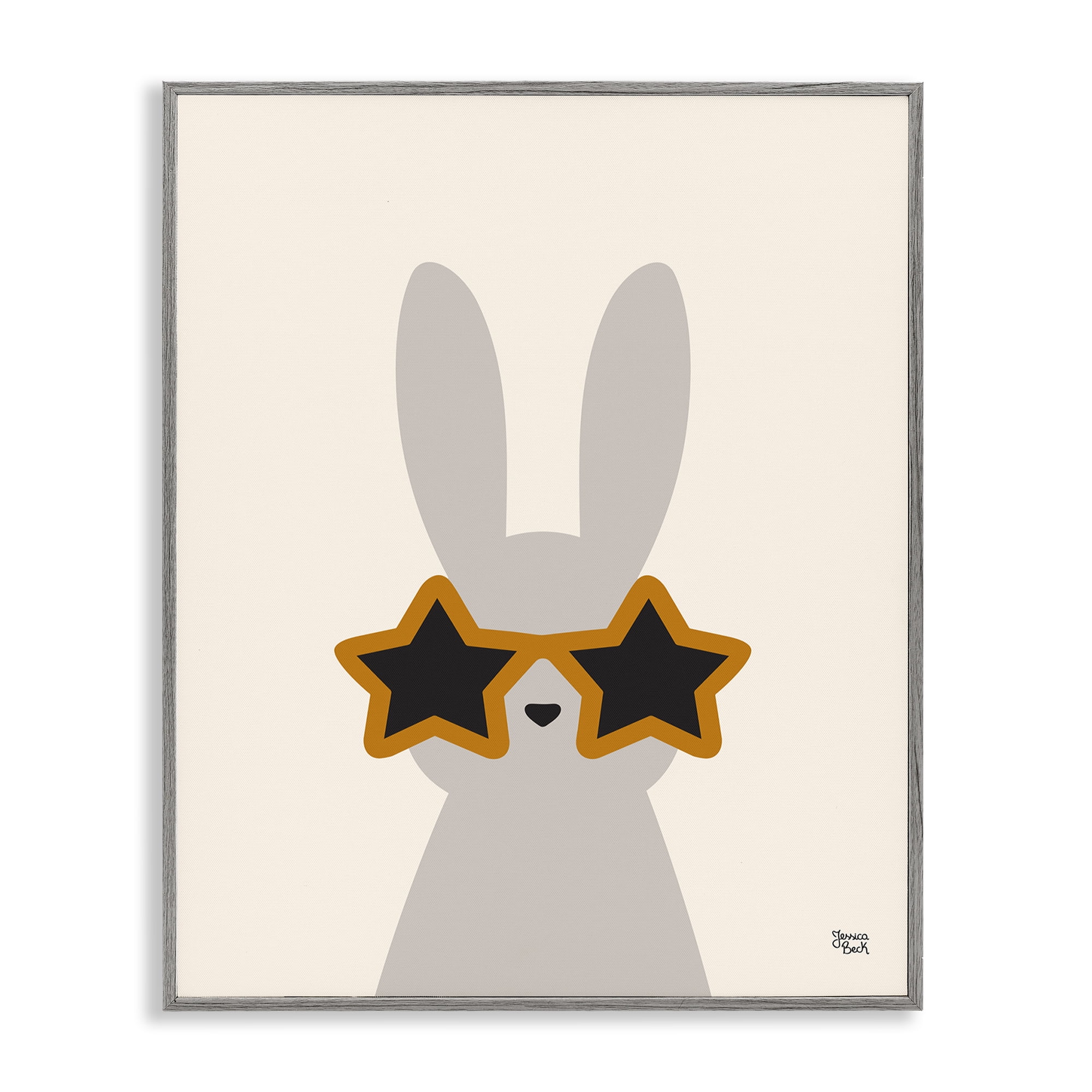 Stupell Industries Bunny & Star Sunglasses Animals Painting Gray Framed Art Print Wall Art, 24 x 30