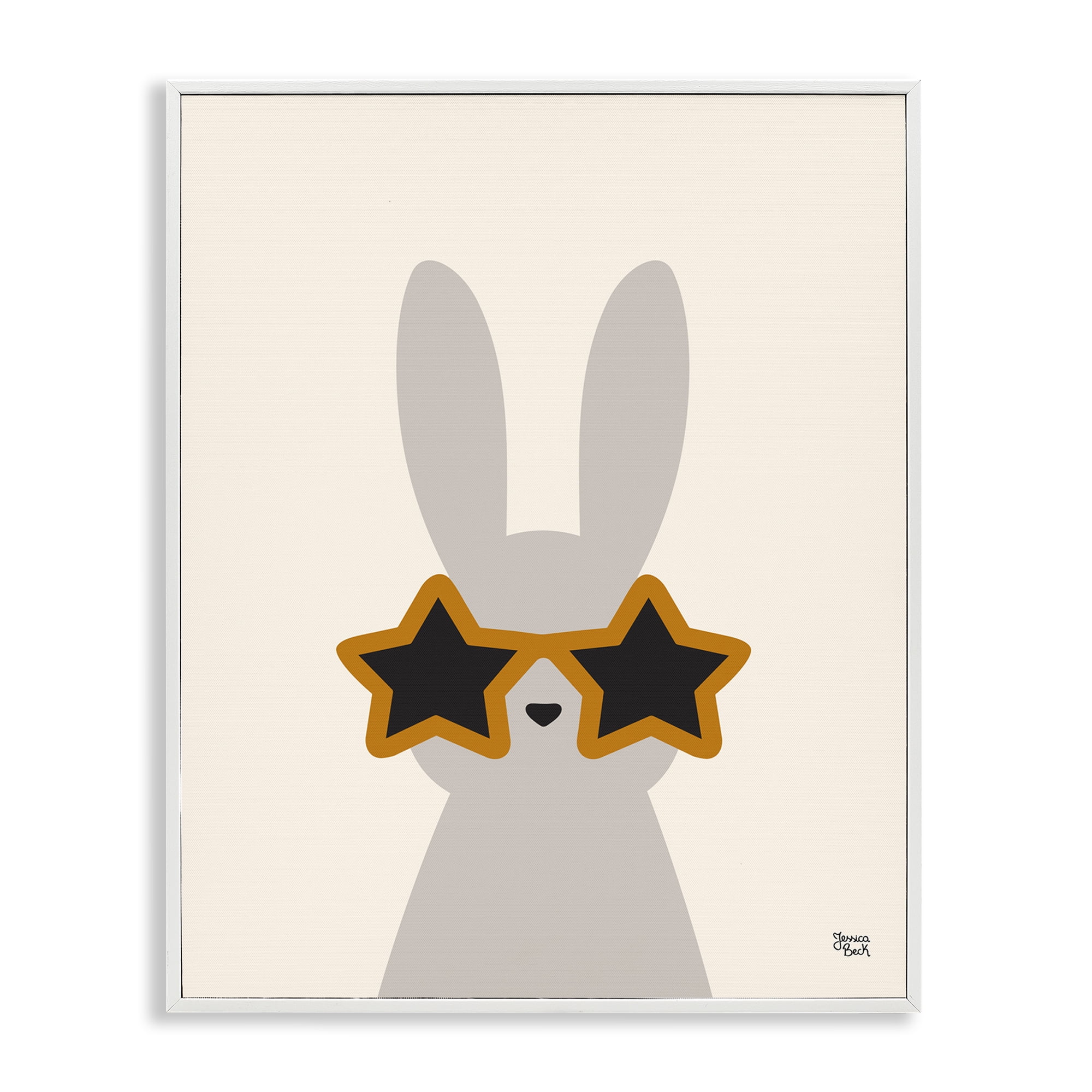 Stupell Industries Bunny & Star Sunglasses Animals Painting White Framed Art Print Wall Art, 11 x 14
