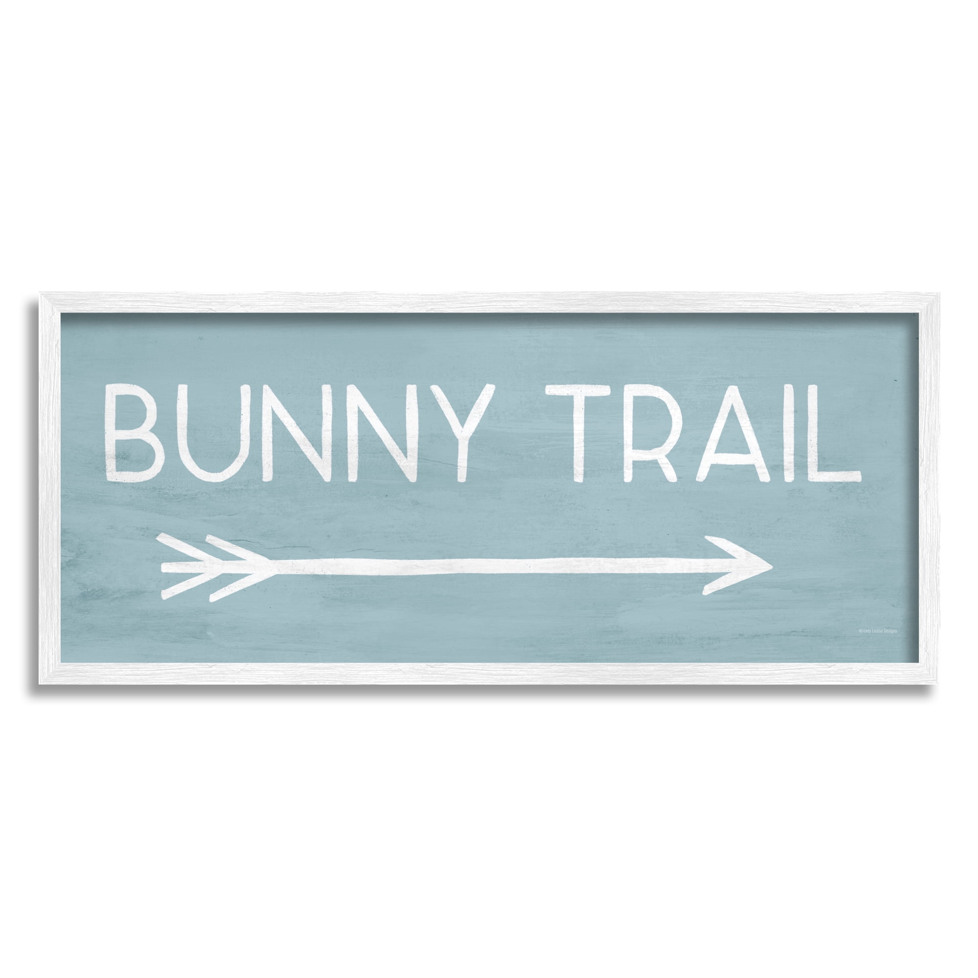 Stupell Industries Bunny Trail Arrow Pointing Right Typography Painting White Framed Art Print Wall Art, 30 x 13
