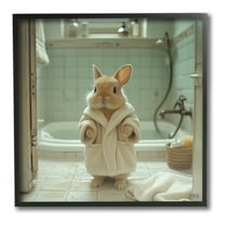 Stupell Industries Bunny in Bathrobe Animals & Insects Painting Black Framed Art Print Wall Art, 12 x 12