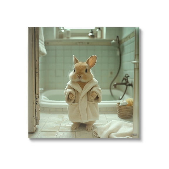 Stupell Industries Bunny in Bathrobe Animals & Insects Painting Gallery Wrapped Canvas Art Print Wall Art, 17 x 17