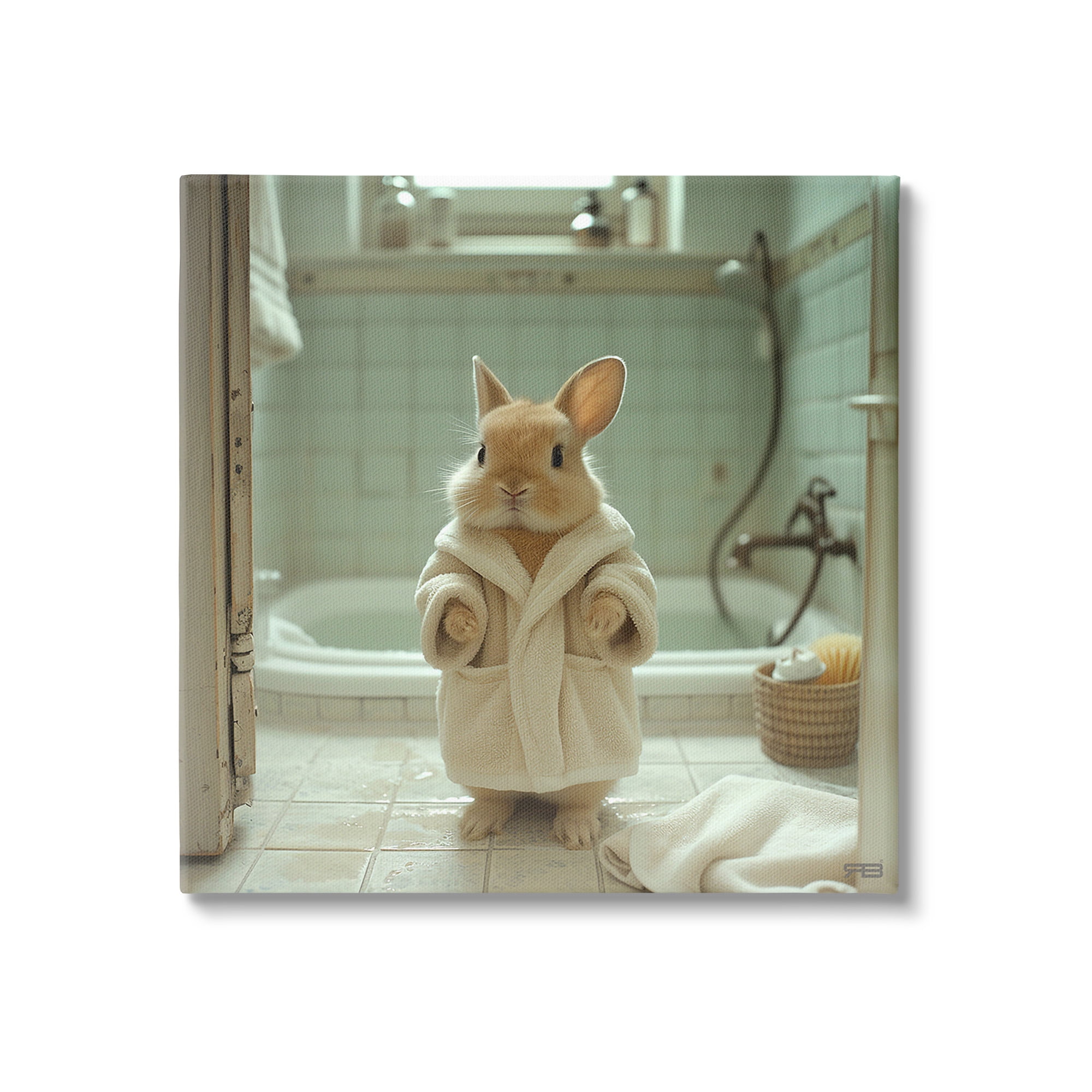 Stupell Industries Bunny in Bathrobe Animals & Insects Painting Gallery Wrapped Canvas Art Print Wall Art, 24 x 24