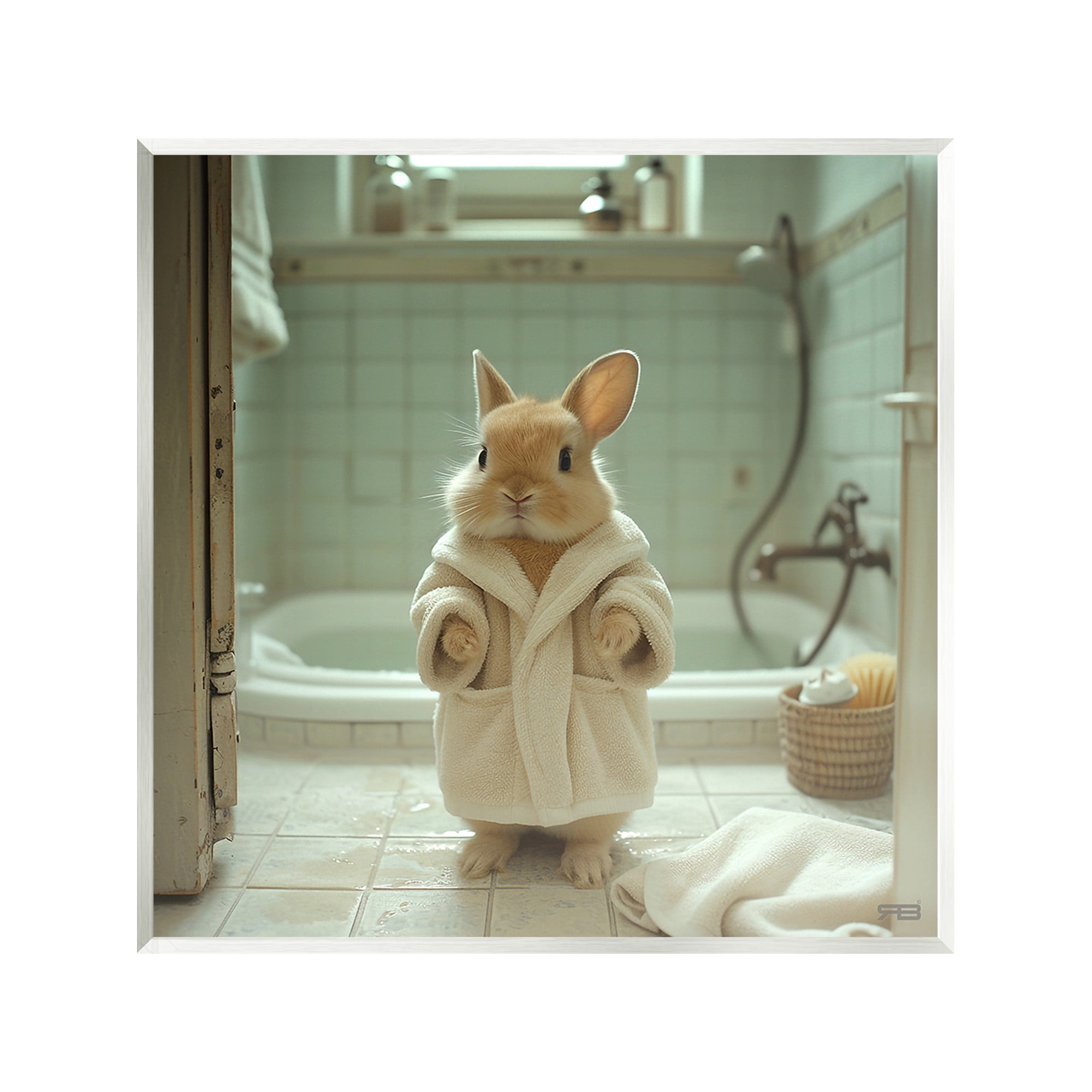 Stupell Industries Bunny in Bathrobe Animals & Insects Painting Unframed Art Print Wall Art, 12 x 12