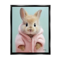 Stupell Industries Bunny in Cozy Sweater Animals & Insects Painting Black Floater Framed Canvas Art Print Wall Art, 17 x 21
