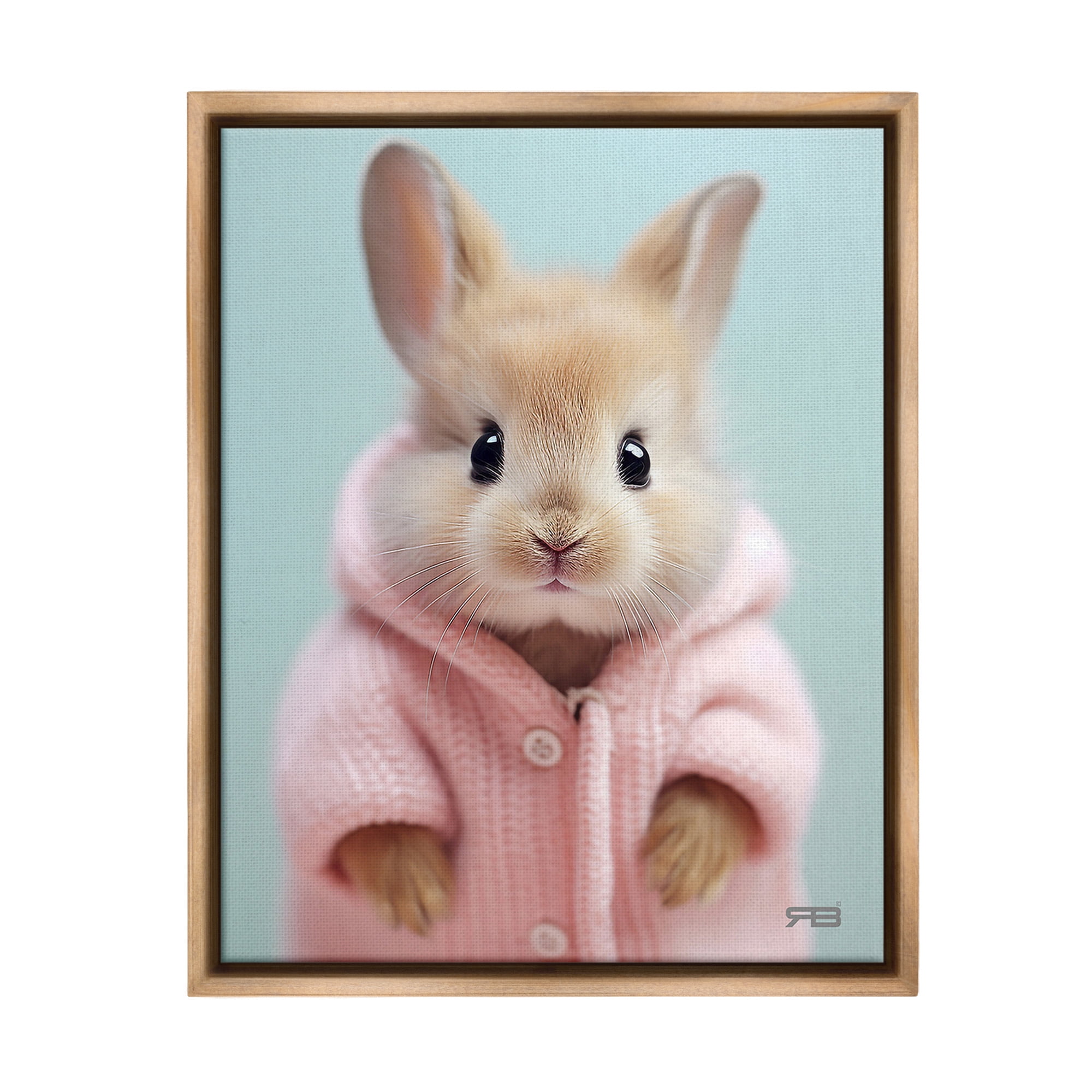 Stupell Industries Bunny in Cozy Sweater Animals & Insects Painting Brown Floater Framed Canvas Art Print Wall Art, 17 x 21