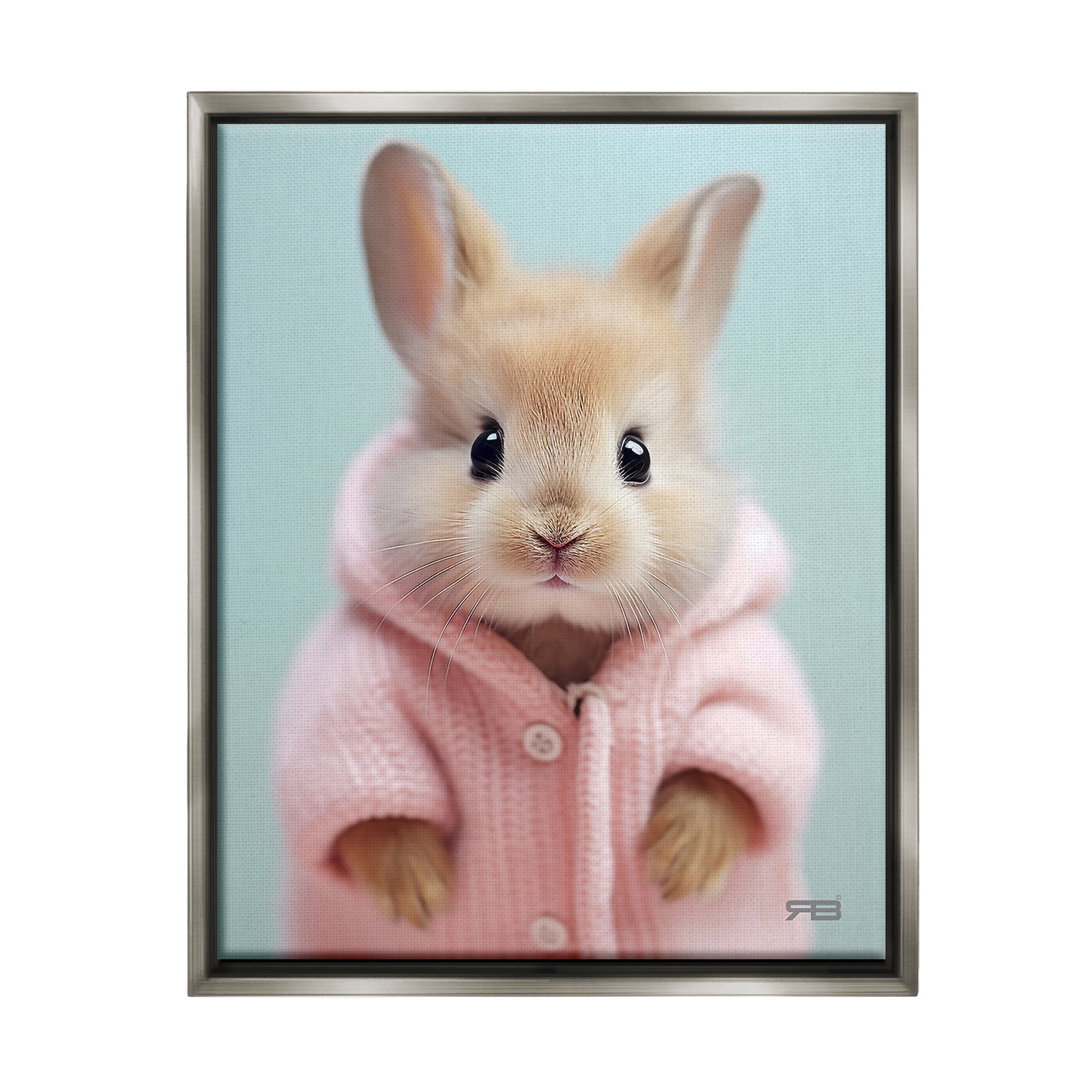 Stupell Industries Bunny in Cozy Sweater Animals & Insects Painting Gray Floater Framed Canvas Art Print Wall Art, 25 x 31