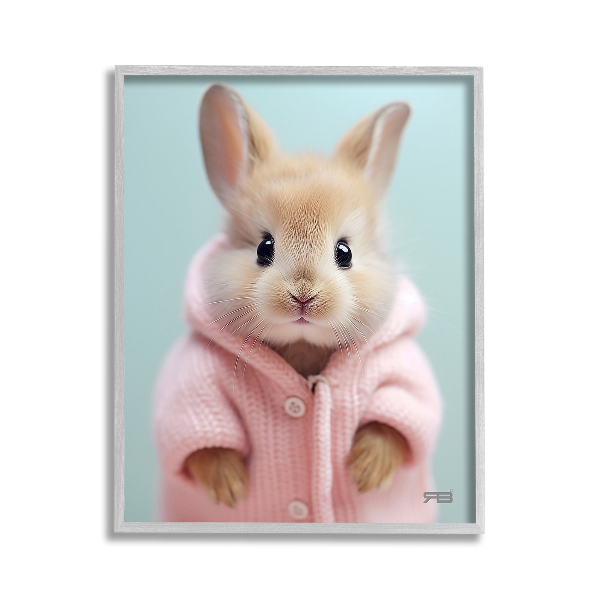 Stupell Industries Bunny in Cozy Sweater Animals & Insects Painting Gray Framed Art Print Wall Art, 11 x 14
