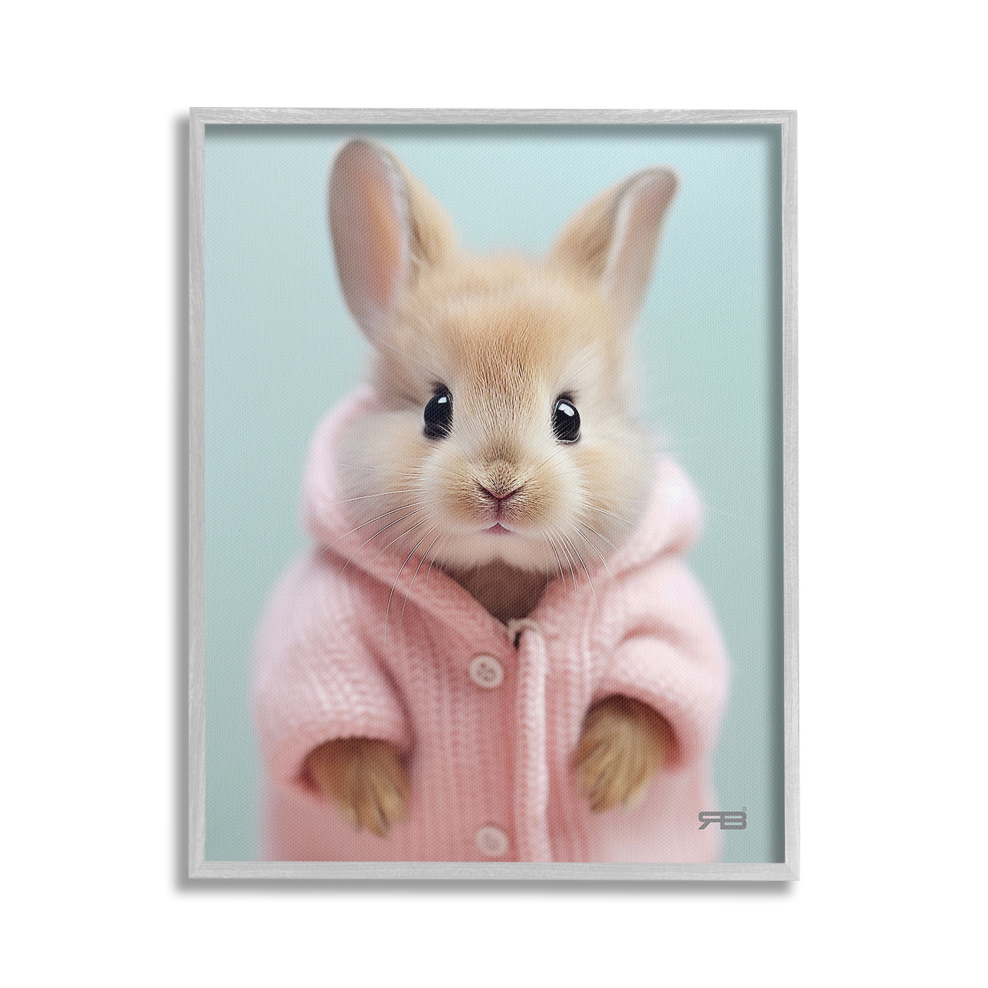 Stupell Industries Bunny in Cozy Sweater Animals & Insects Painting Gray Framed Art Print Wall Art, 16 x 20