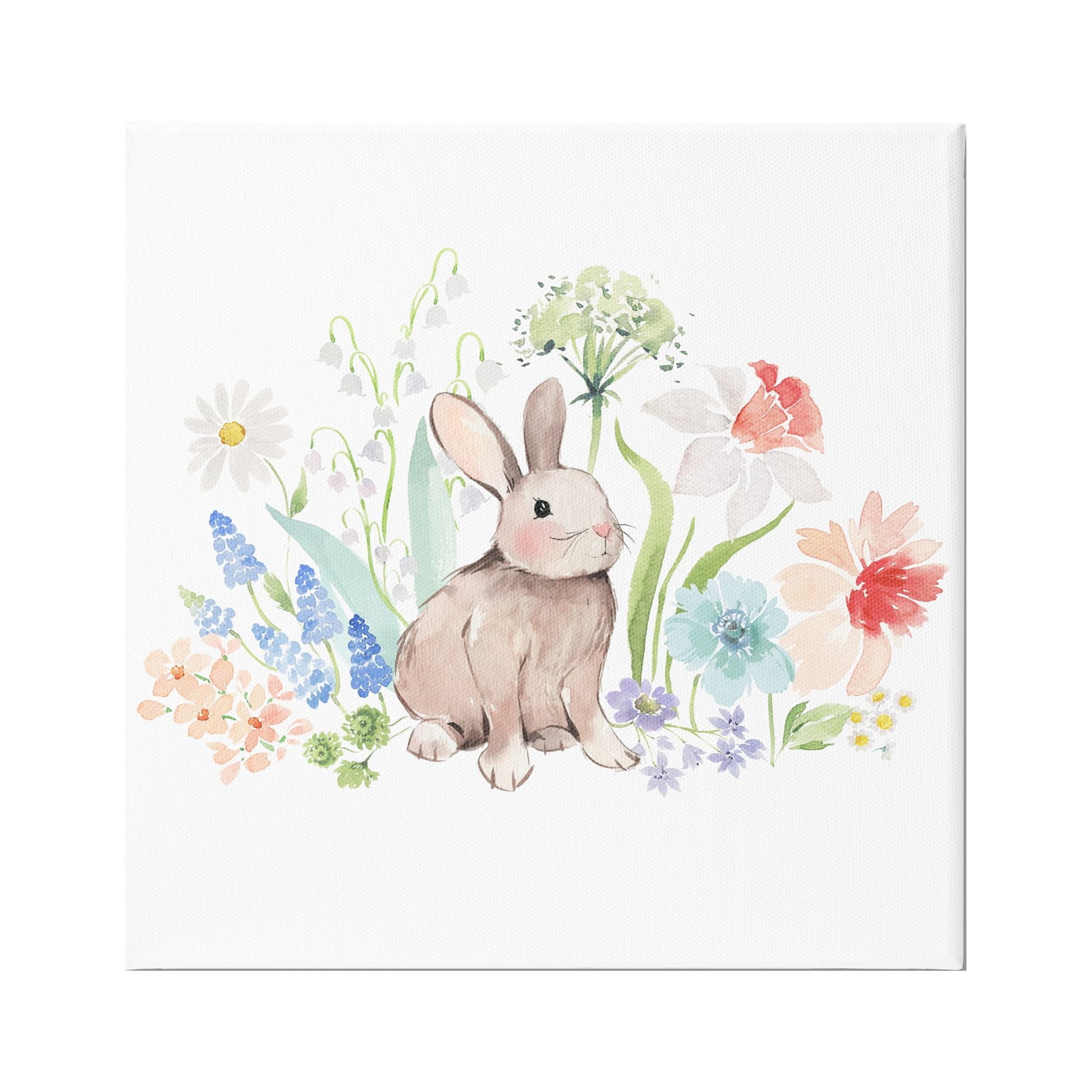 Stupell Industries Bunny in Flower Meadow Animals & Insects Painting Gallery Wrapped Canvas Print Wall Art, 17 x 17