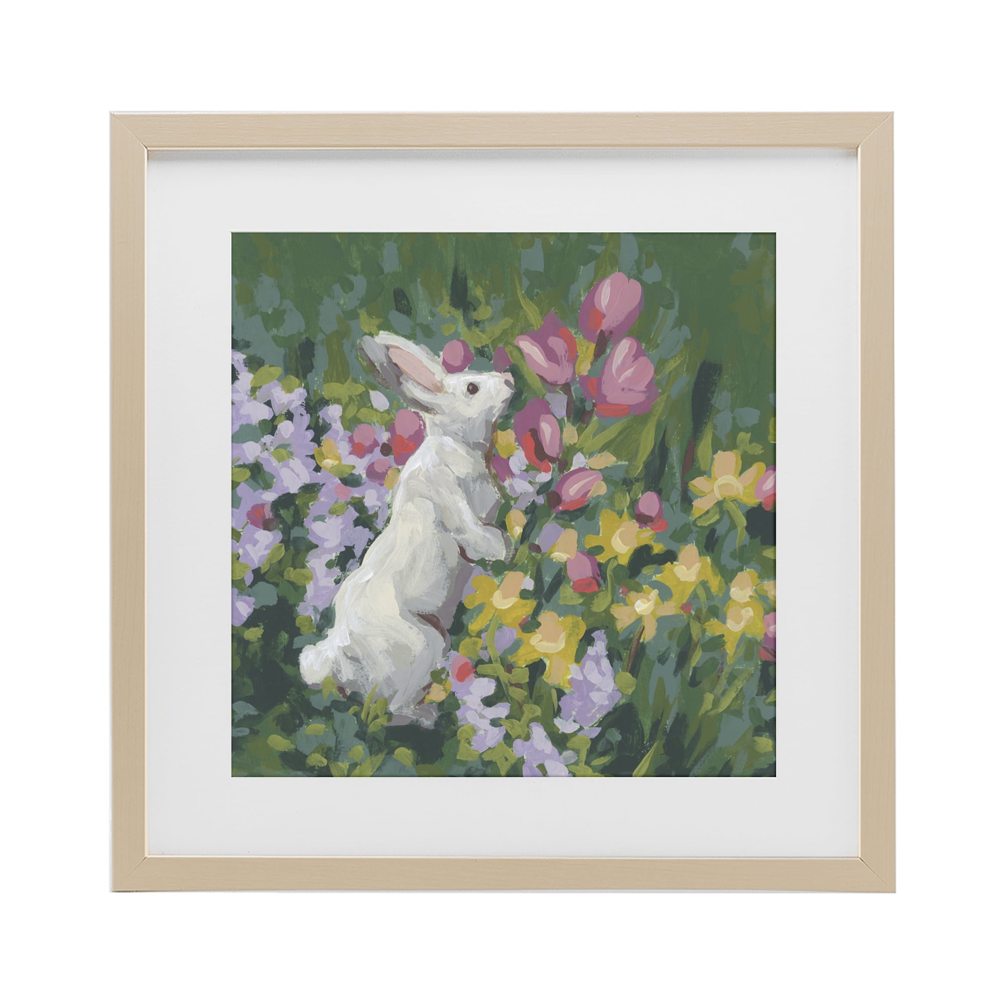 Stupell Industries Bunny in Garden Impression Birch Framed Print Under Glass, design by June Erica Vess