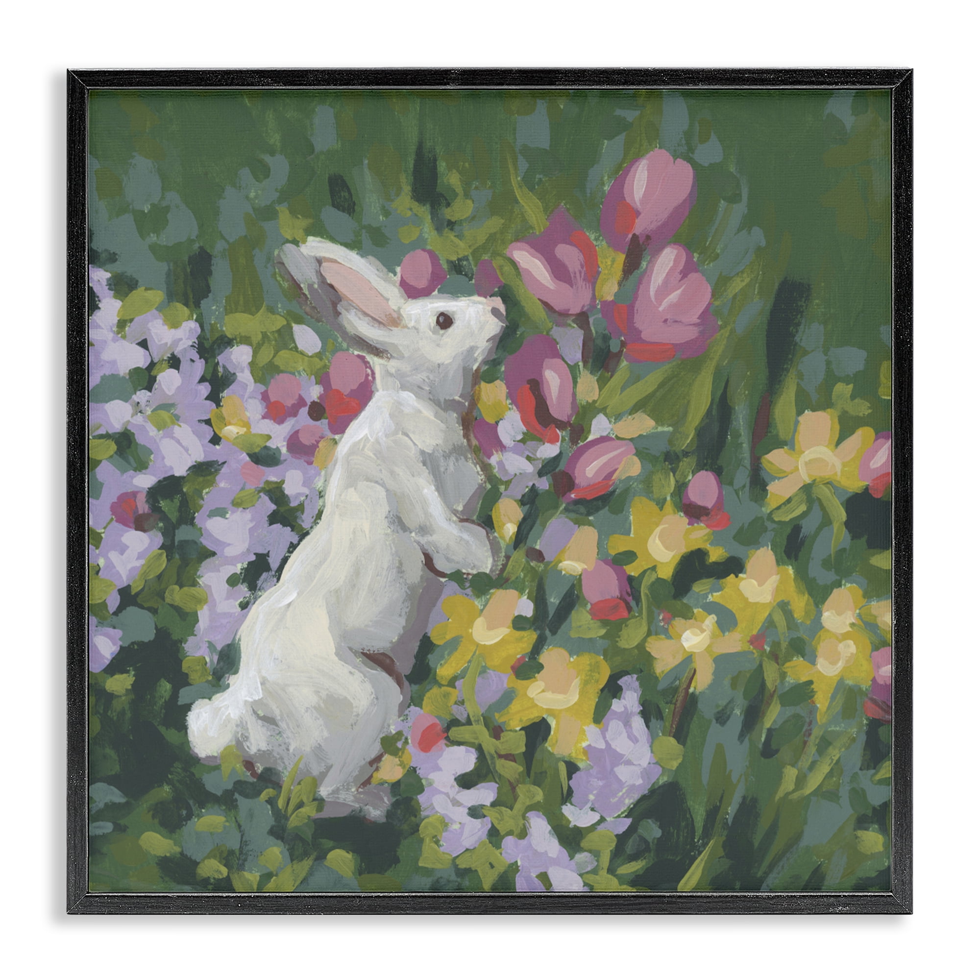 Stupell Industries Bunny in Garden Impression Black Framed Giclee Art, design by June Erica Vess