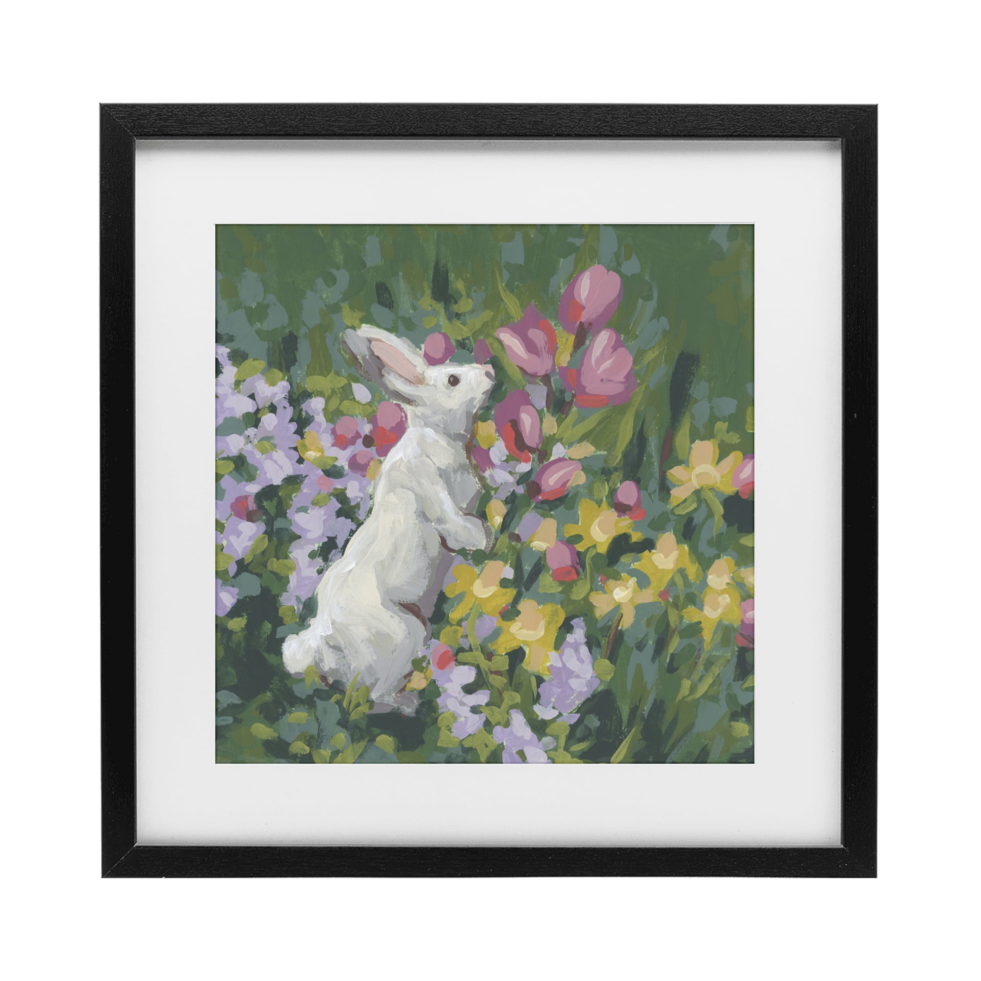Stupell Industries Bunny in Garden Impression Black Framed Print Under Glass, design by June Erica Vess