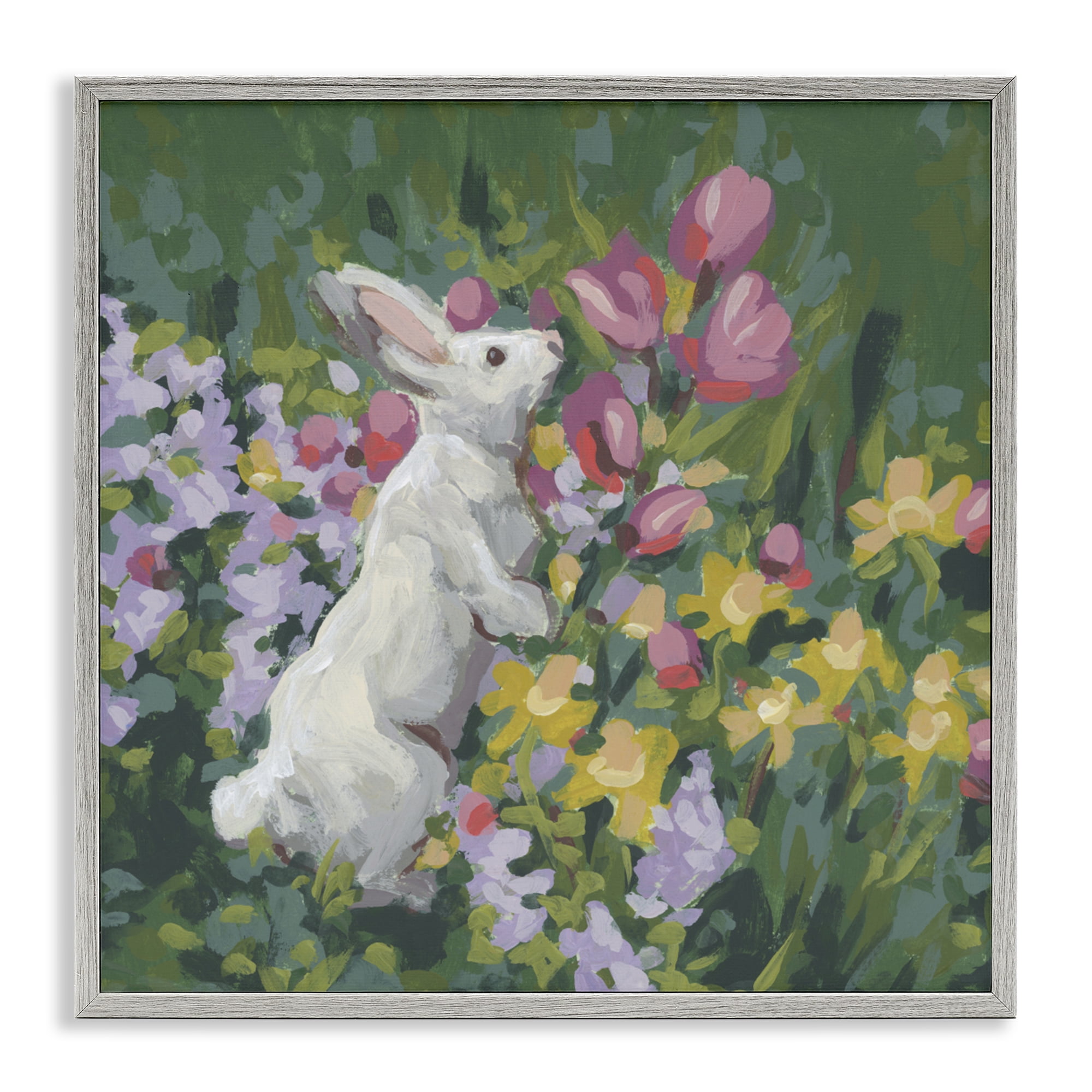 Stupell Industries Bunny in Garden Impression Gray Framed Giclee Art, design by June Erica Vess