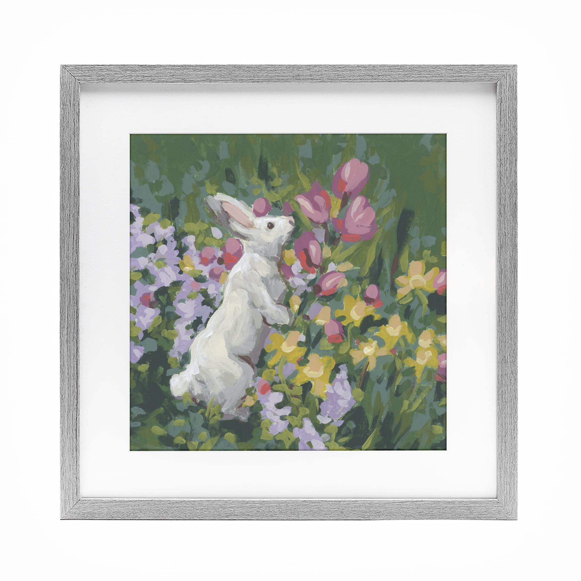 Stupell Industries Bunny in Garden Impression Gray Framed Print Under Glass, design by June Erica Vess