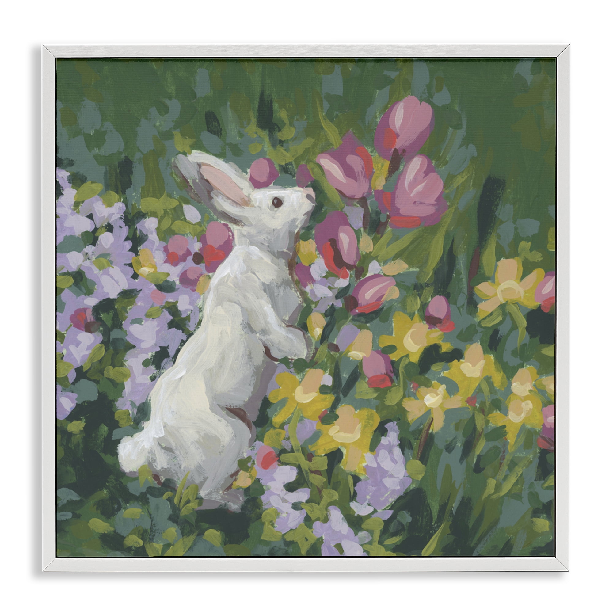 Stupell Industries Bunny in Garden Impression White Framed Giclee Art, design by June Erica Vess