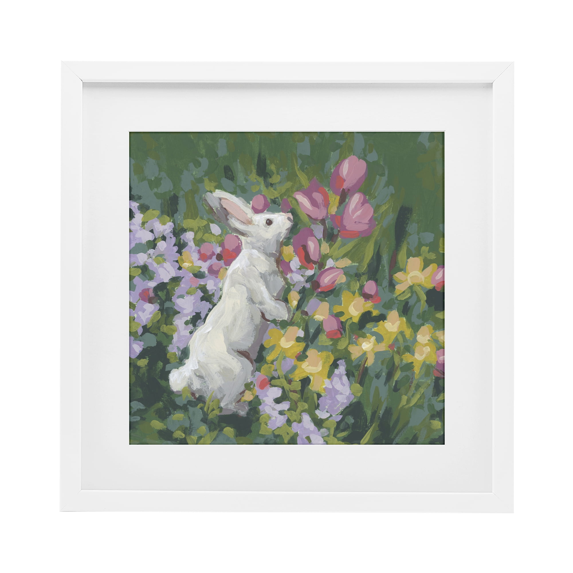 Stupell Industries Bunny in Garden Impression White Framed Print Under Glass, design by June Erica Vess