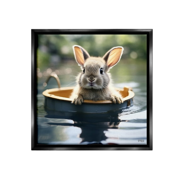 Stupell Industries Bunny in Garden Pond Animals & Insects Painting Black Floater Framed Canvas Art Print Wall Art, 18 x 18