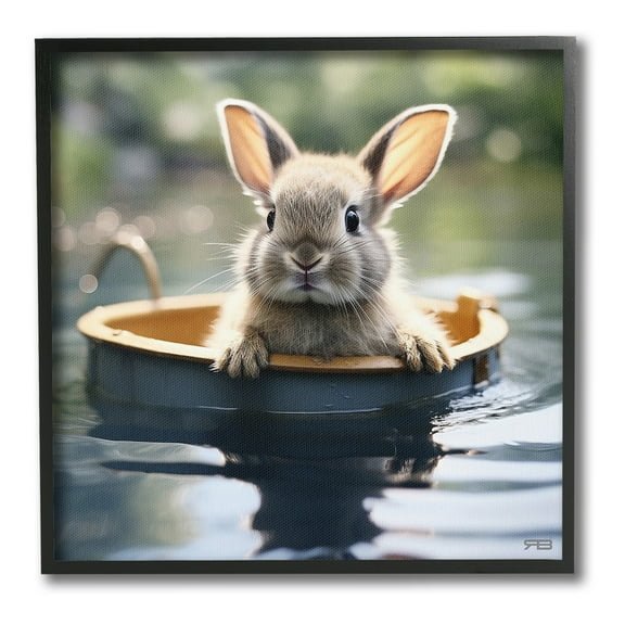 Stupell Industries Bunny in Garden Pond Animals & Insects Painting Black Framed Art Print Wall Art, 12 x 12