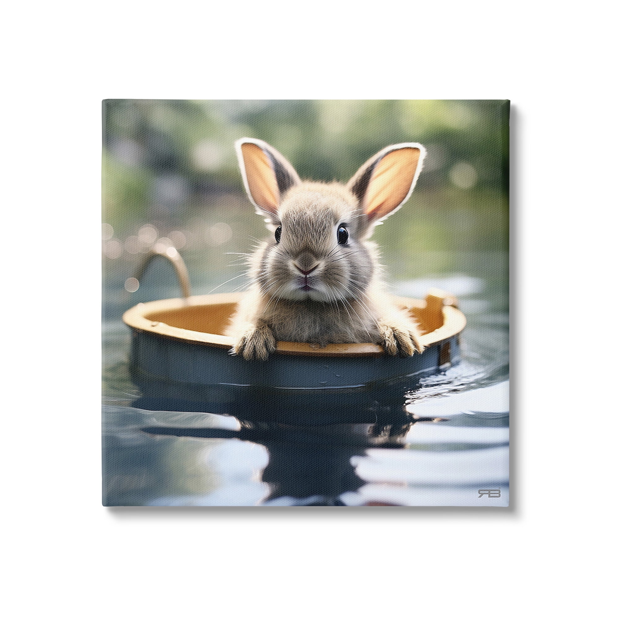 Stupell Industries Bunny in Garden Pond Animals & Insects Painting Gallery Wrapped Canvas Art Print Wall Art, 36 x 36