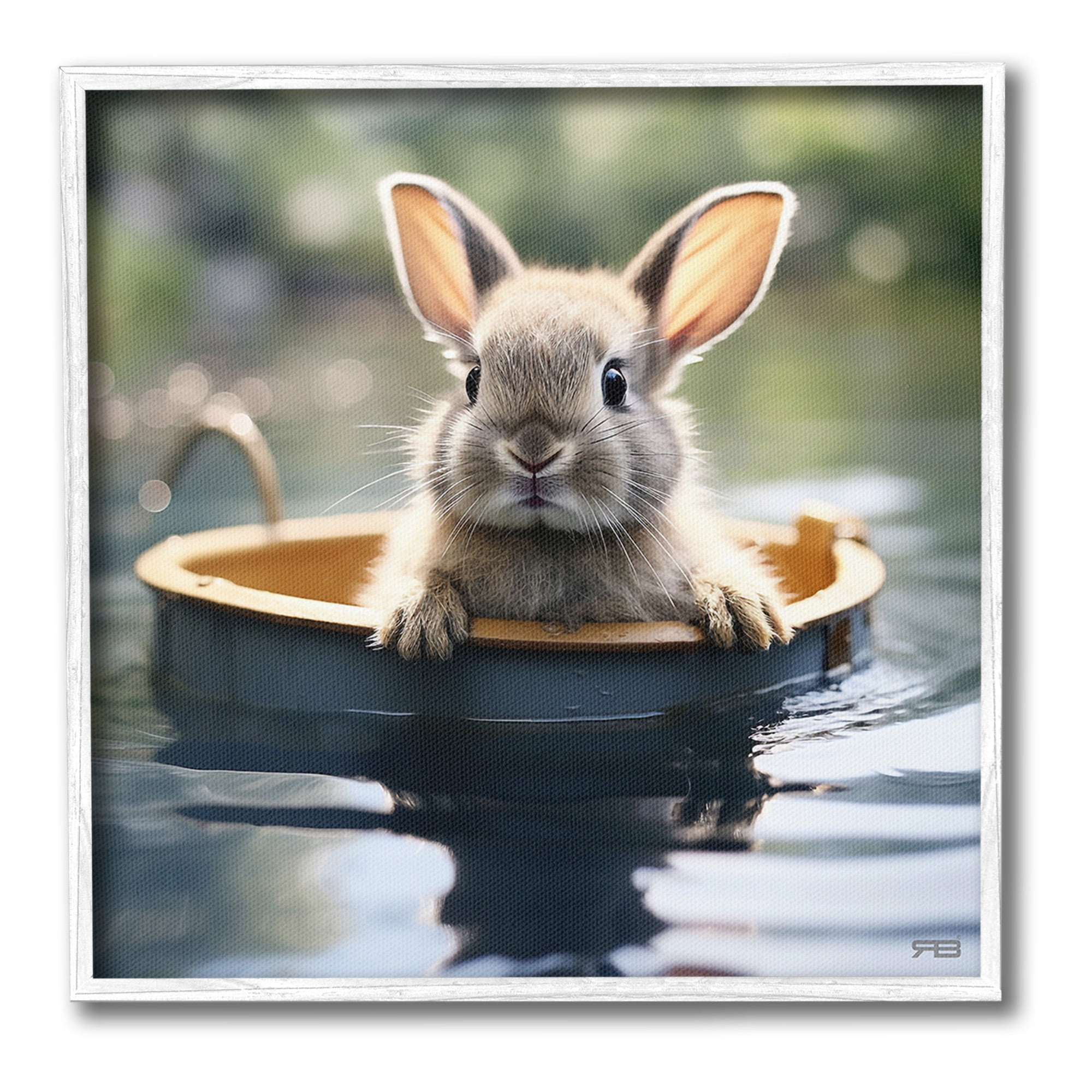 Stupell Industries Bunny in Garden Pond Animals & Insects Painting White Framed Art Print Wall Art, 12 x 12