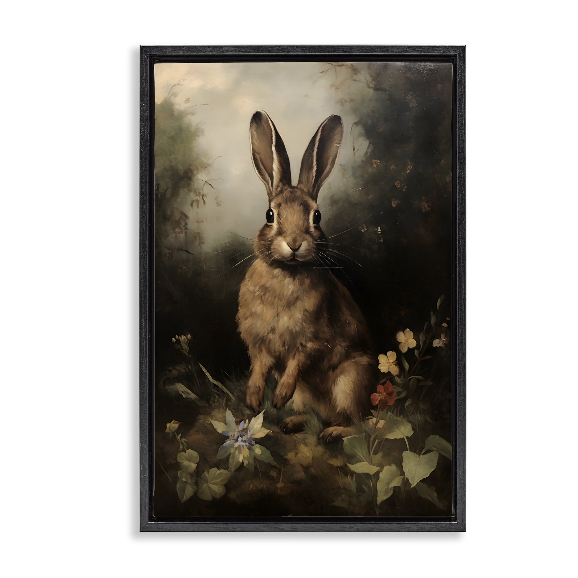 Stupell Industries Bunny in Nature Animals & Insects Painting Black Floater Framed Canvas Art Print Wall Art, 17 x 25