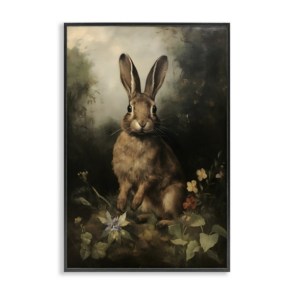 Stupell Industries Bunny in Nature Animals & Insects Painting Black Framed Art Print Wall Art, 12 x 18
