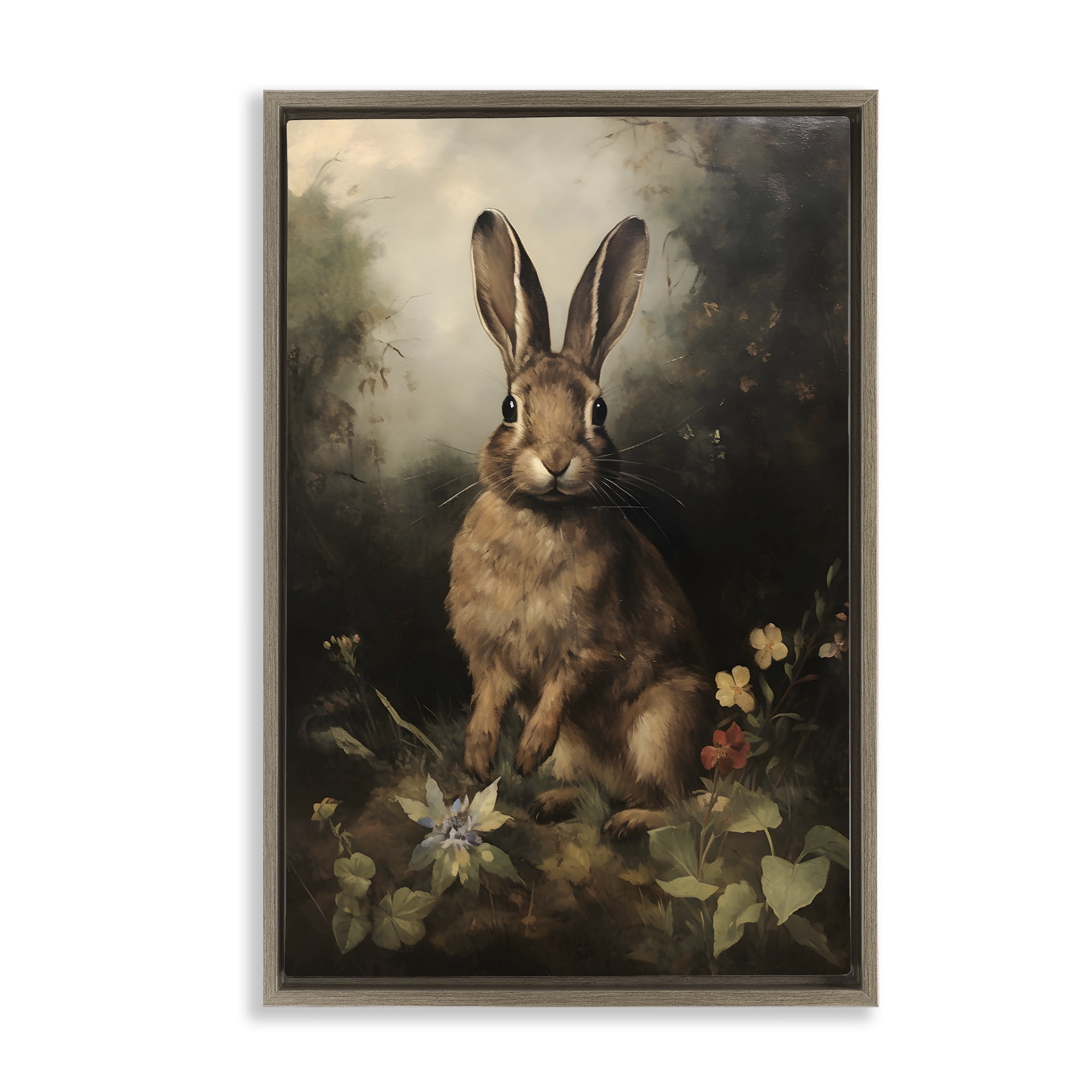 Stupell Industries Bunny in Nature Animals & Insects Painting Brown Floater Framed Canvas Art Print Wall Art, 21 x 31