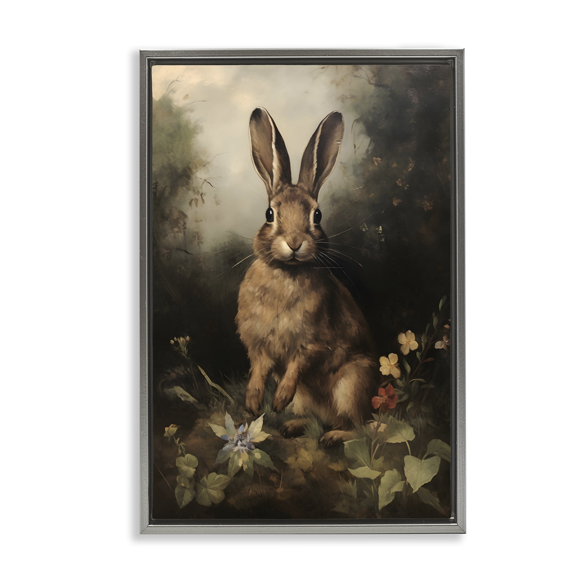 Stupell Industries Bunny in Nature Animals & Insects Painting Gray Floater Framed Canvas Art Print Wall Art, 17 x 25