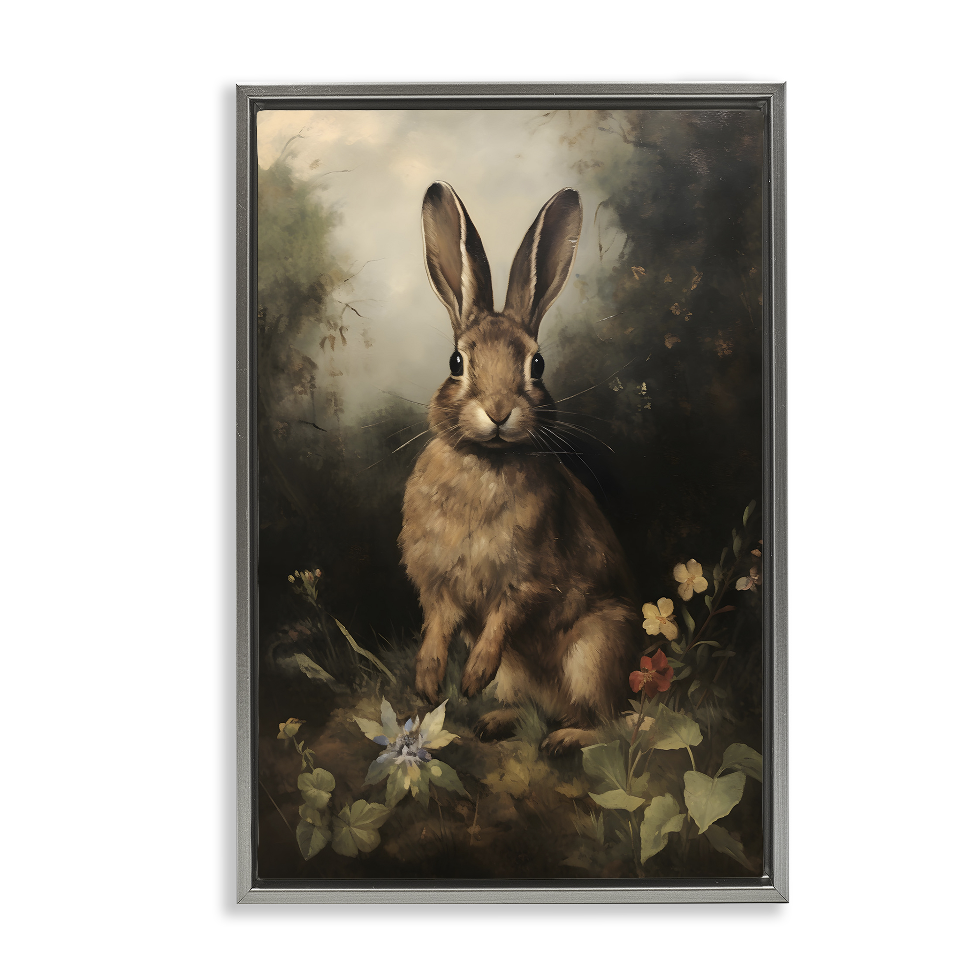 Stupell Industries Bunny in Nature Animals & Insects Painting Gray Floater Framed Canvas Art Print Wall Art, 21 x 31