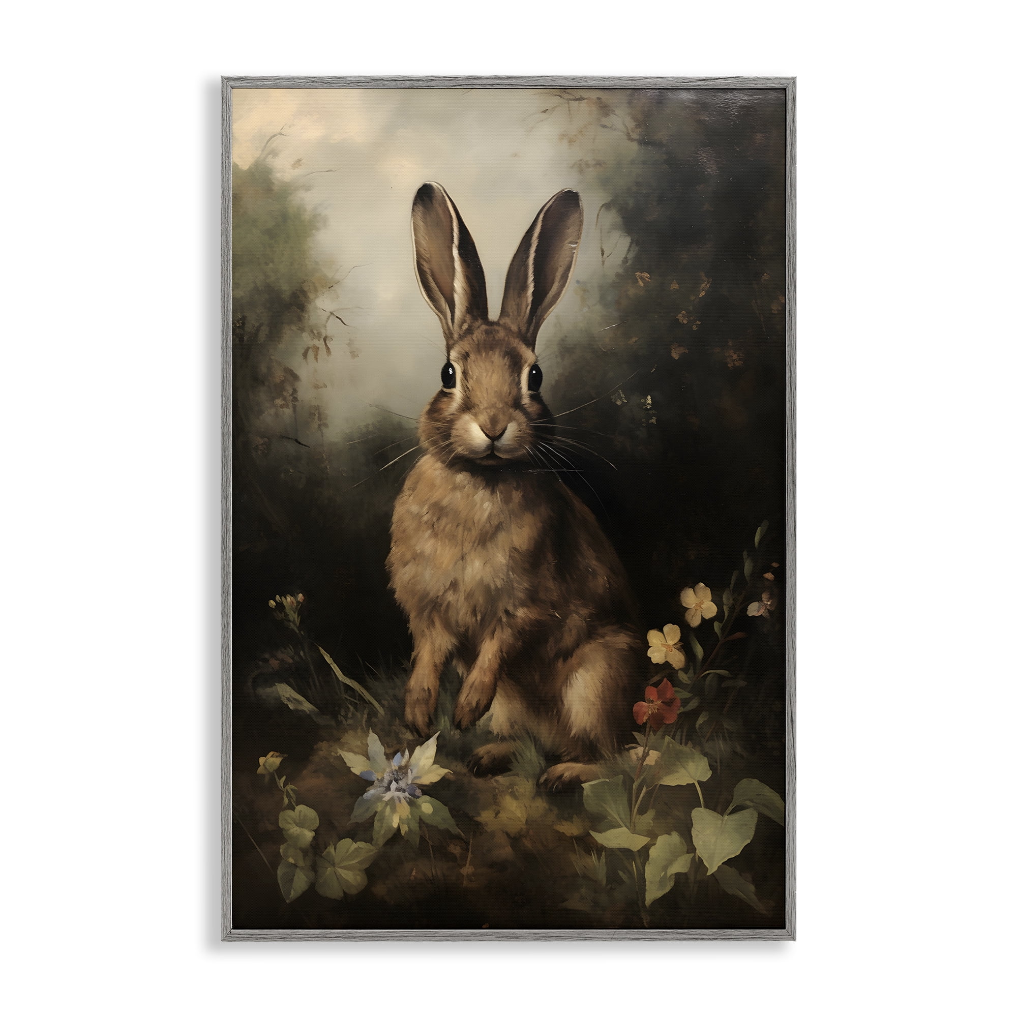 Stupell Industries Bunny in Nature Animals & Insects Painting Gray Framed Art Print Wall Art, 16 x 24