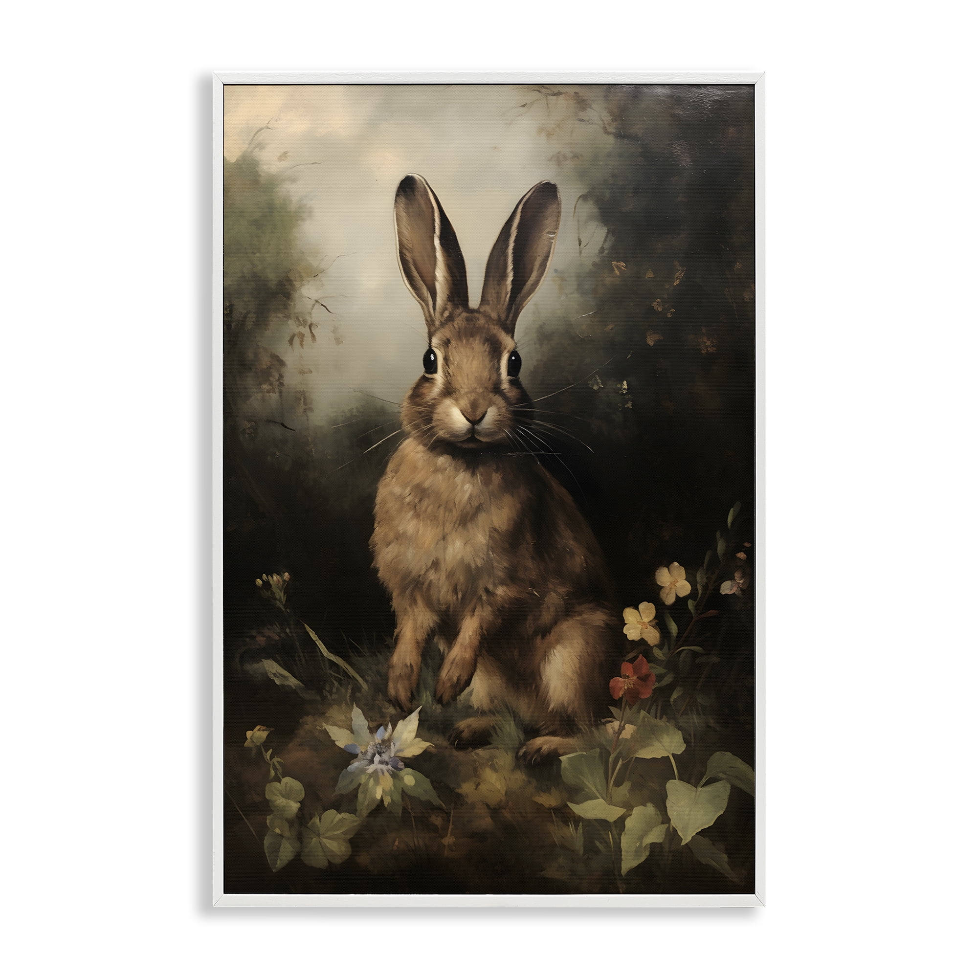White Framed Bunny in Nature Canvas Print, 12 x 18