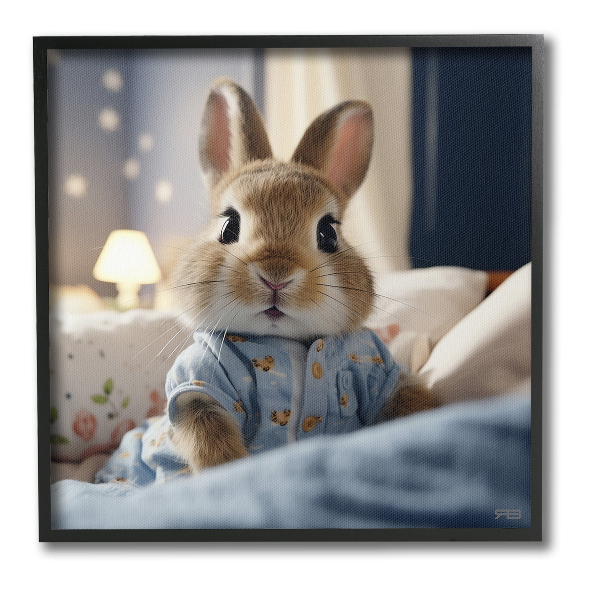 Stupell Industries Bunny in Pajamas Animals & Insects Painting Black Framed Art Print Wall Art, 24 x 24