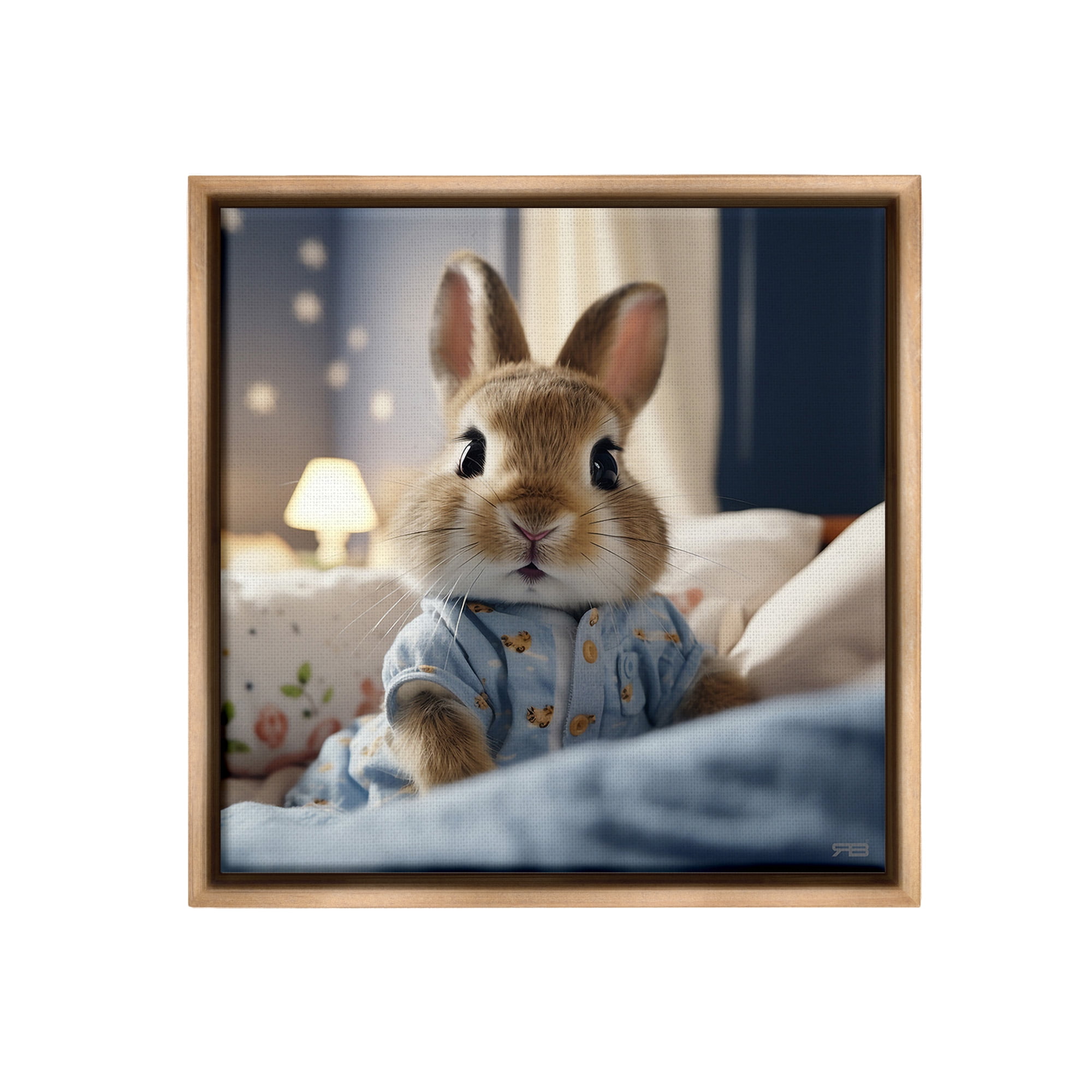 Stupell Industries Bunny in Pajamas Animals & Insects Painting Brown Floater Framed Canvas Art Print Wall Art, 18 x 18