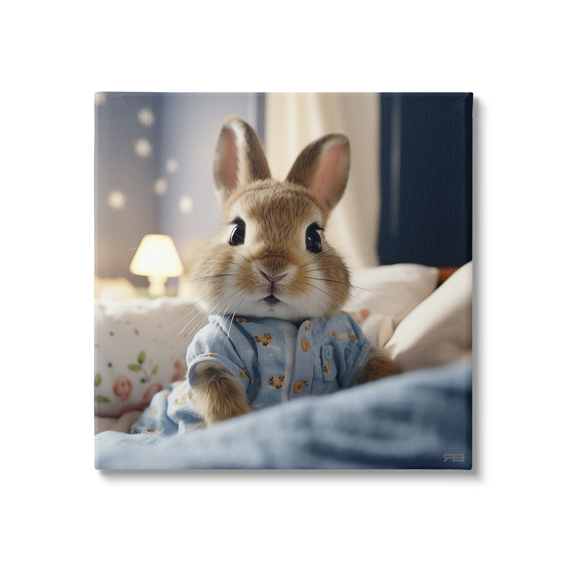 Stupell Industries Bunny in Pajamas Animals & Insects Painting Gallery Wrapped Canvas Art Print Wall Art, 30 x 30
