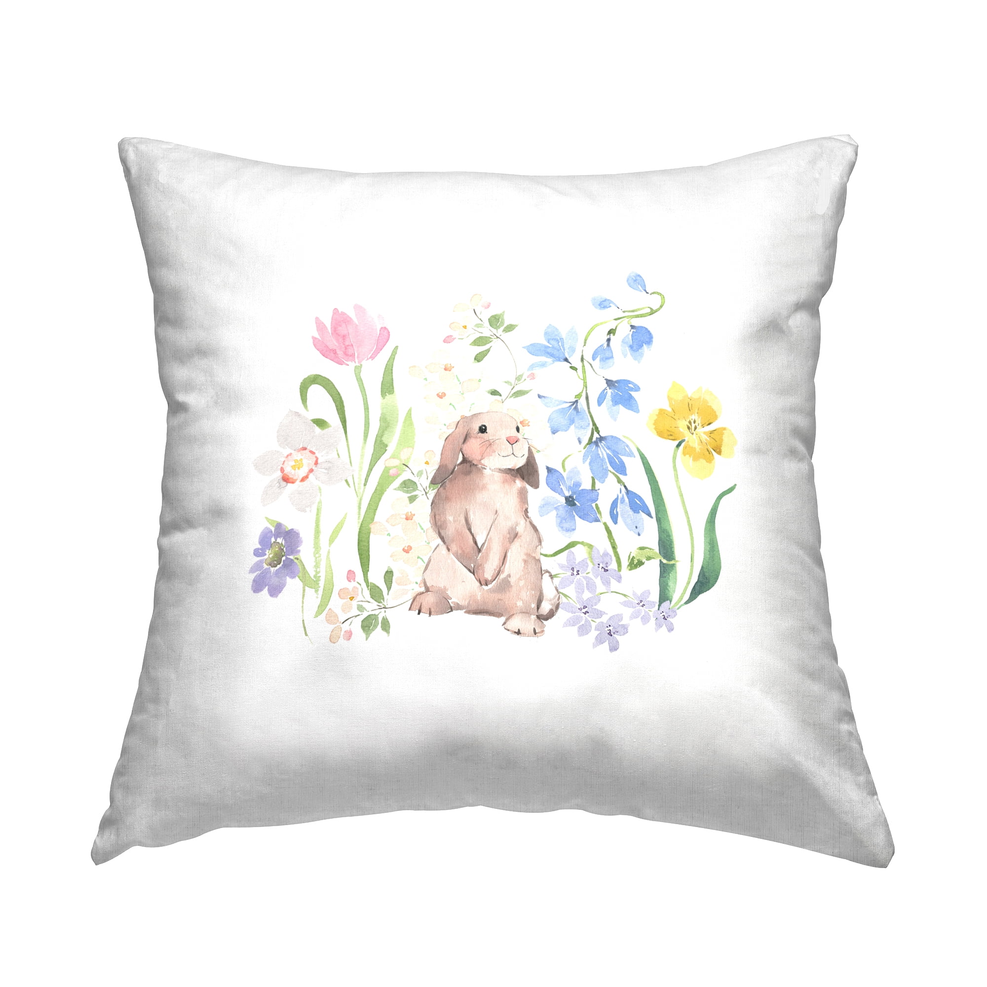 Stupell Industries Bunny in Pastel Garden Square Decorative Printed Throw Pillow, 18 x 18