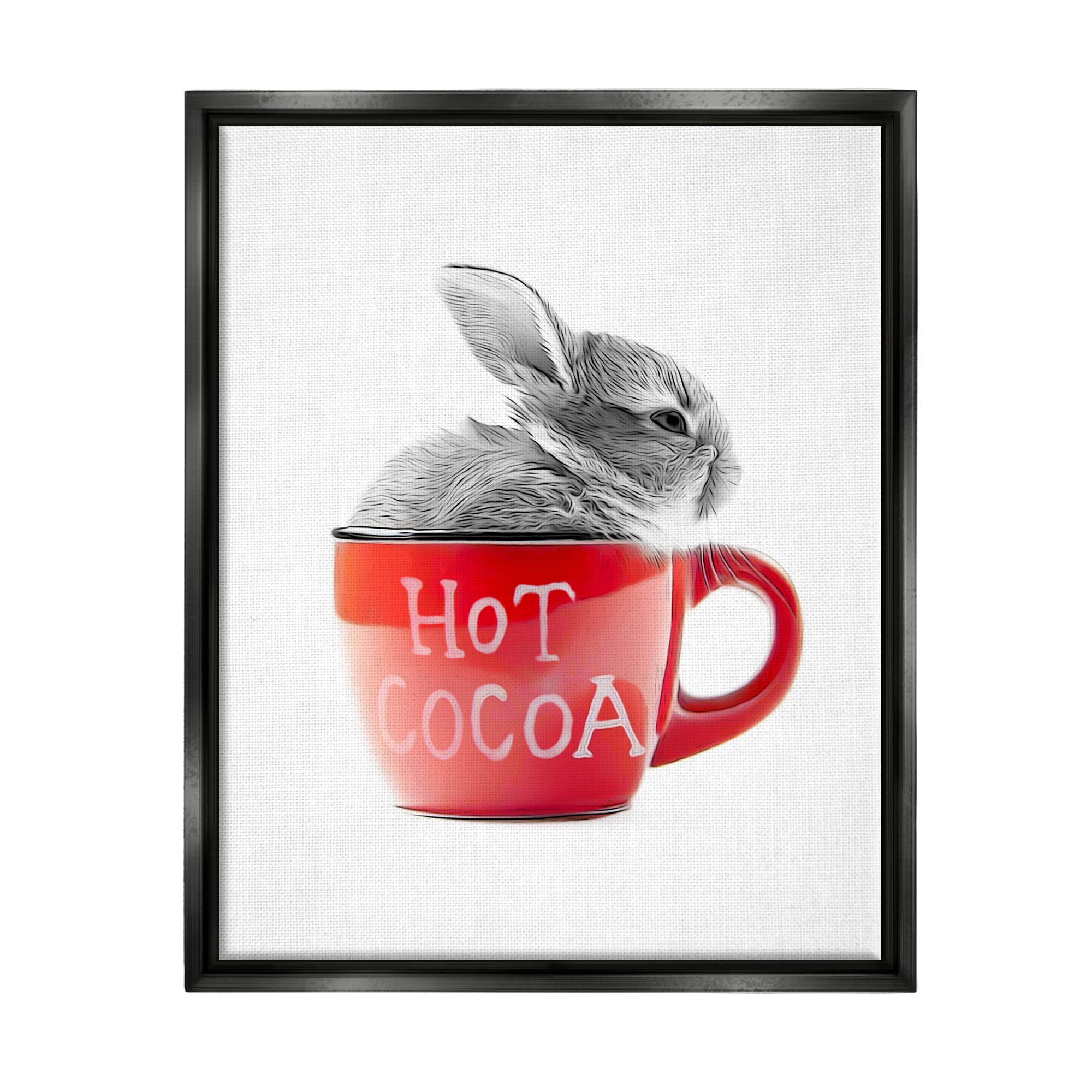 Stupell Industries Bunny in Red Mug Animals & Insects Painting Black Floater Framed Canvas Art Print Wall Art, 25 x 31