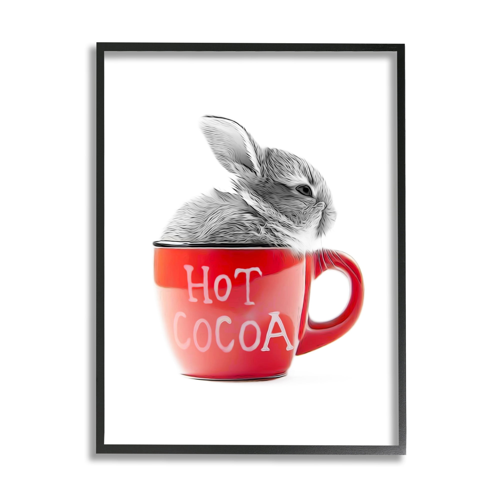 Stupell Industries Bunny in Red Mug Animals & Insects Painting Black Framed Art Print Wall Art, 24 x 30