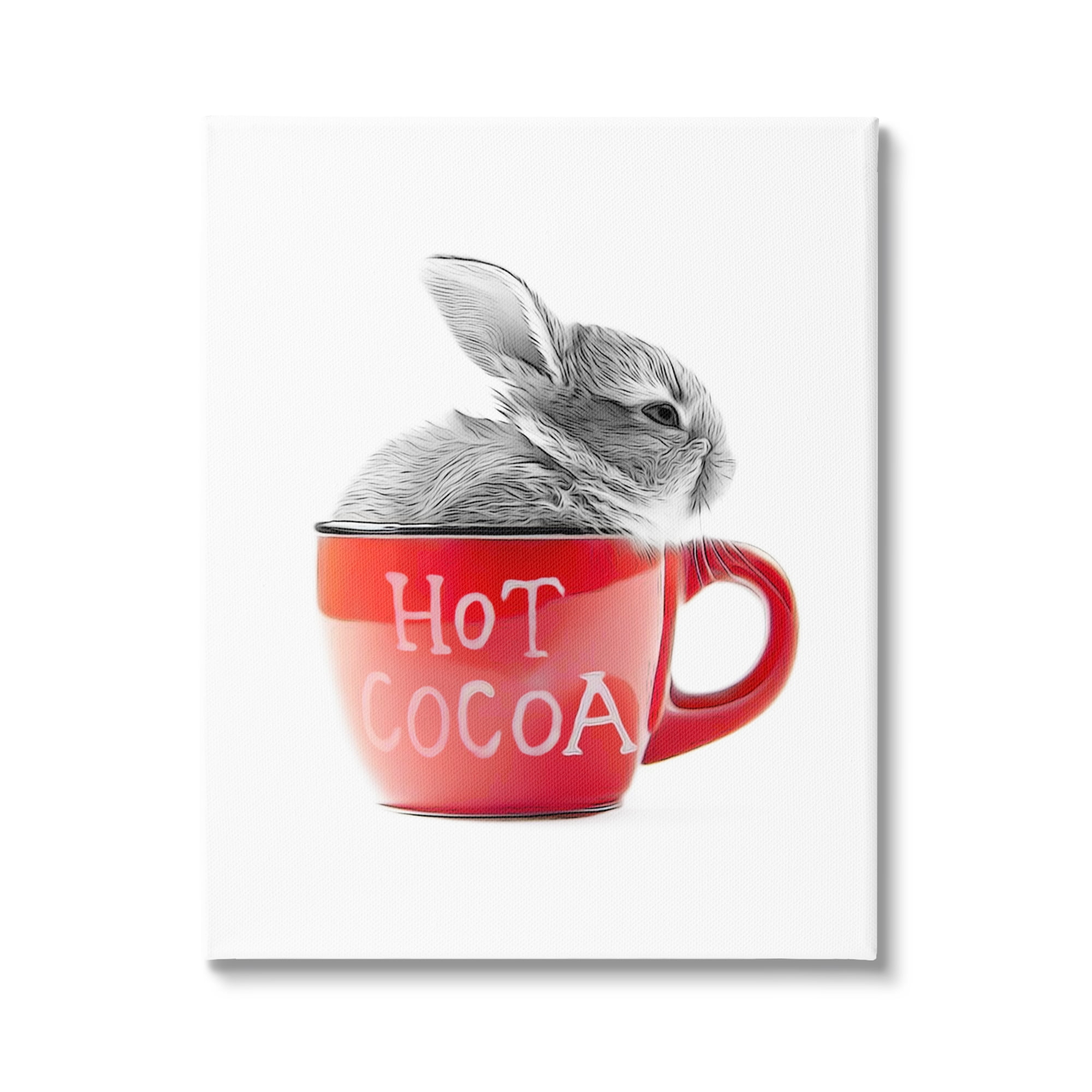 Stupell Industries Bunny in Red Mug Animals & Insects Painting Gallery Wrapped Canvas Art Print Wall Art, 36 x 48