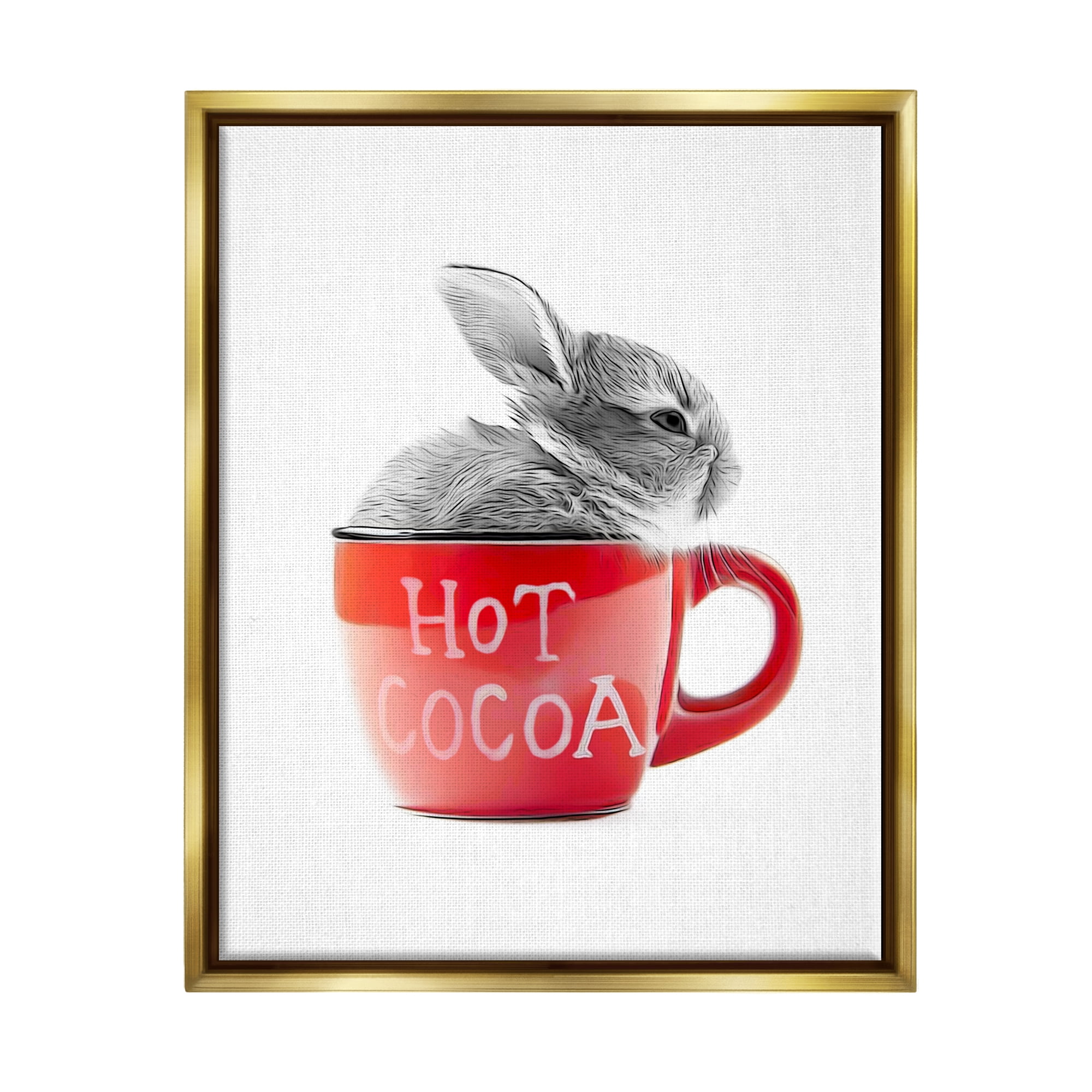 Stupell Industries Bunny in Red Mug Animals & Insects Painting Gold Floater Framed Canvas Art Print Wall Art, 17 x 21