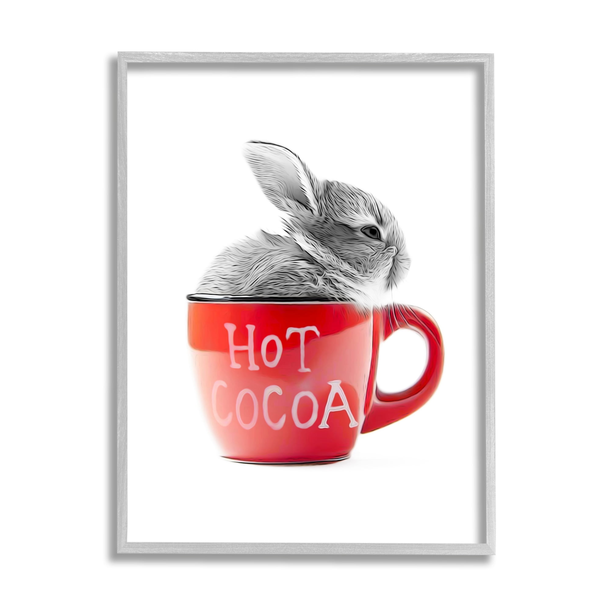 Stupell Industries Bunny in Red Mug Animals & Insects Painting Gray Framed Art Print Wall Art, 11 x 14