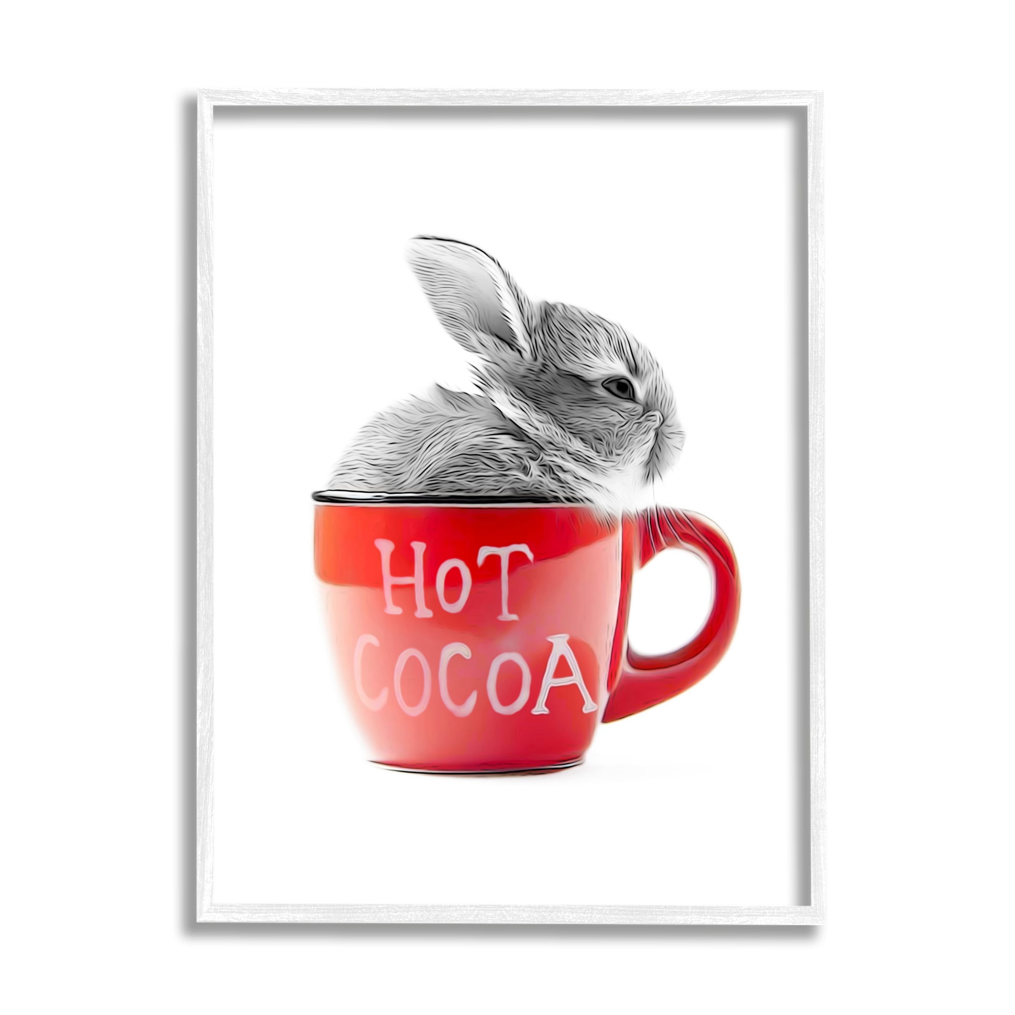 Stupell Industries Bunny in Red Mug Animals & Insects Painting White Framed Art Print Wall Art, 11 x 14