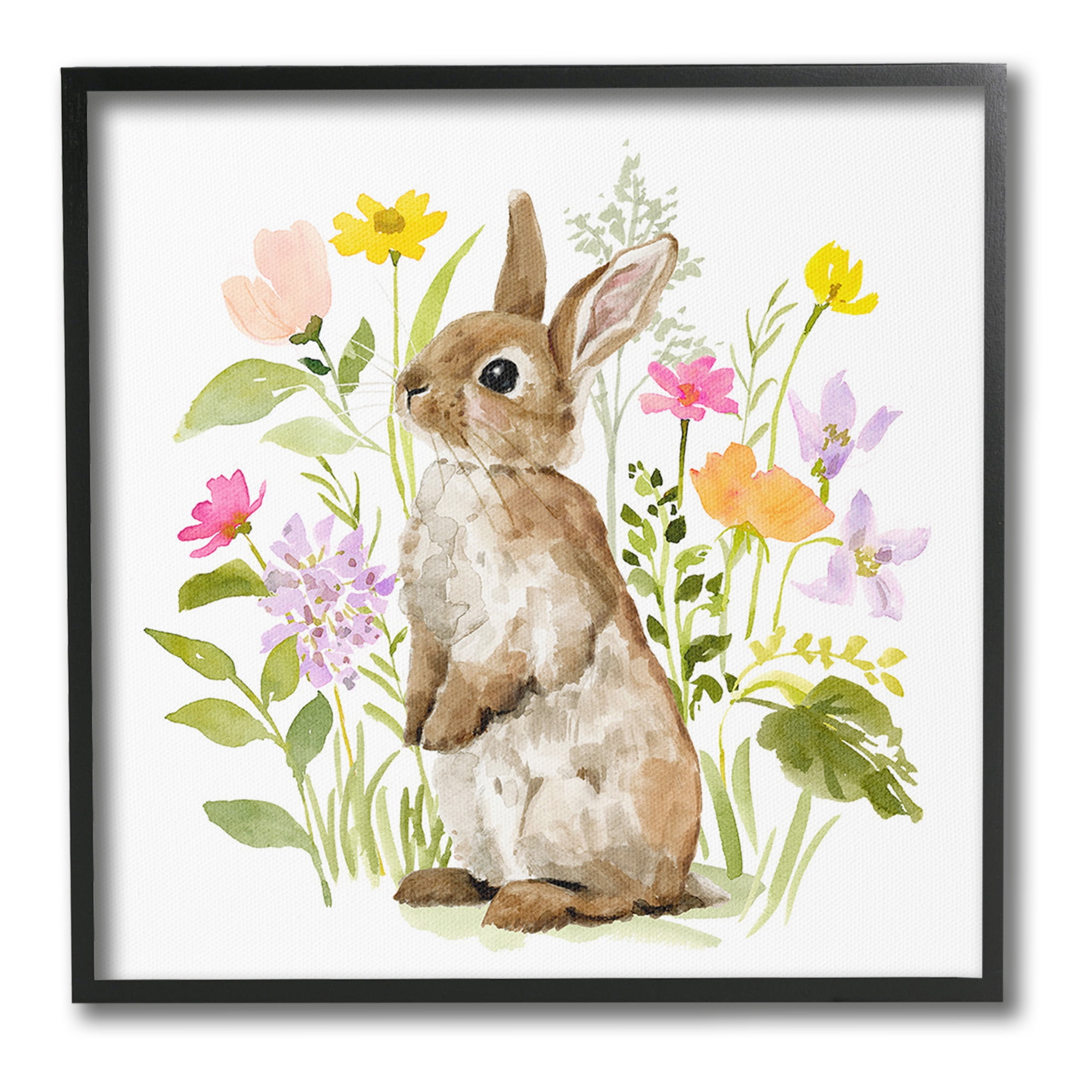 Stupell Industries Bunny in Spring Nature Animals & Insects Painting Black Framed Art Print Wall Art, 12 x 12