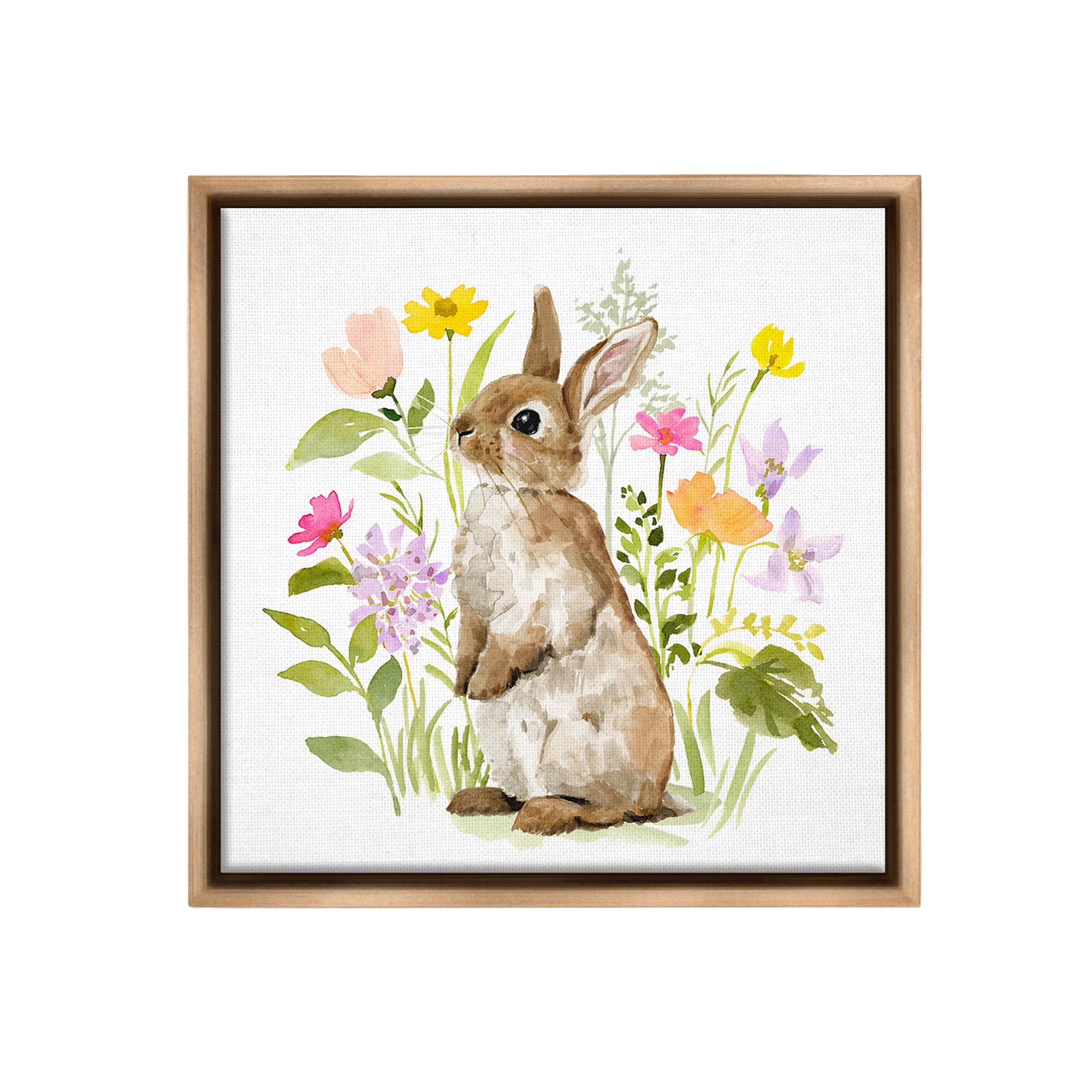 Stupell Industries Bunny in Spring Nature Animals & Insects Painting Brown Floater Framed Canvas Art Print Wall Art, 25 x 25