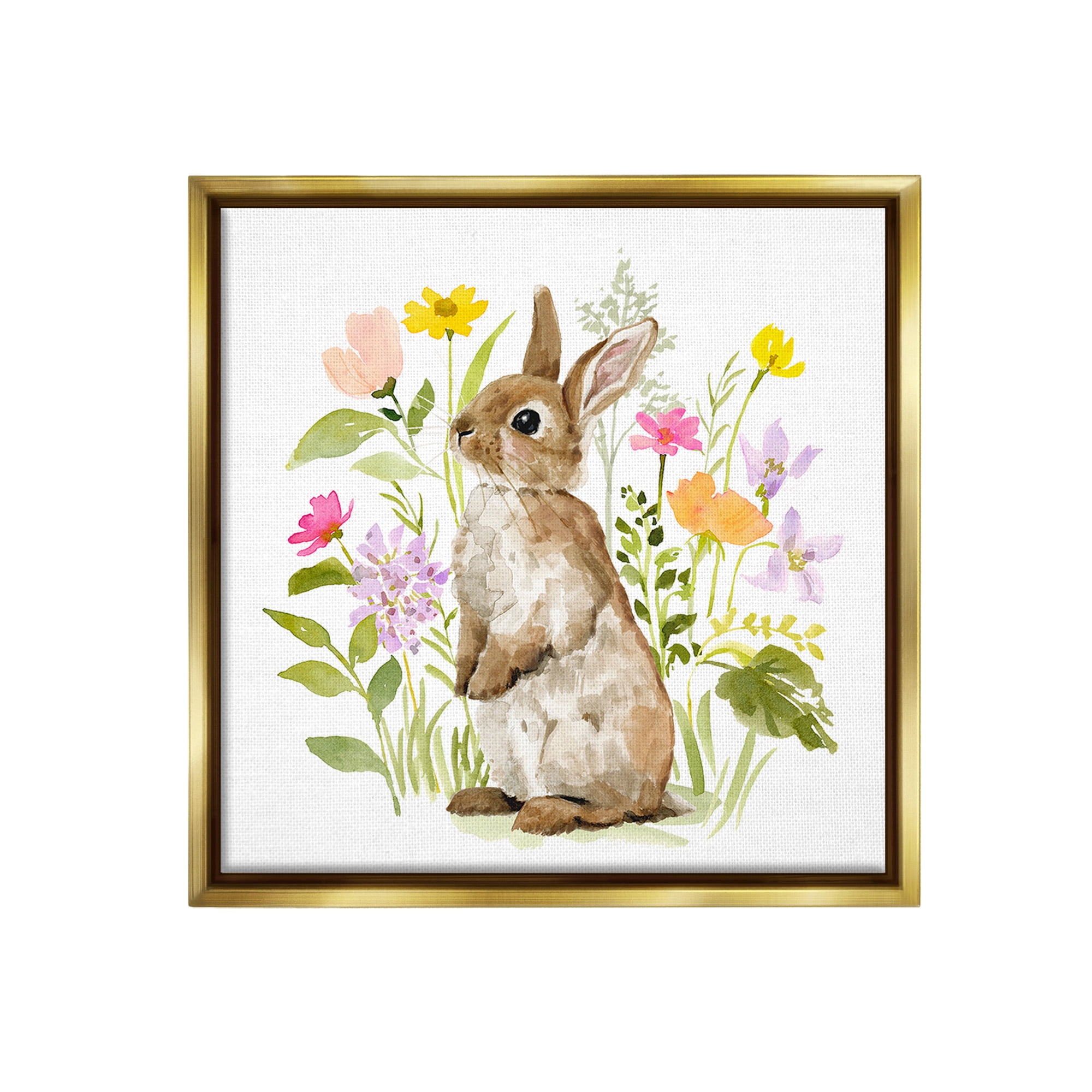 Stupell Industries Bunny in Spring Nature Animals & Insects Painting Gold Floater Framed Canvas Art Print Wall Art, 18 x 18