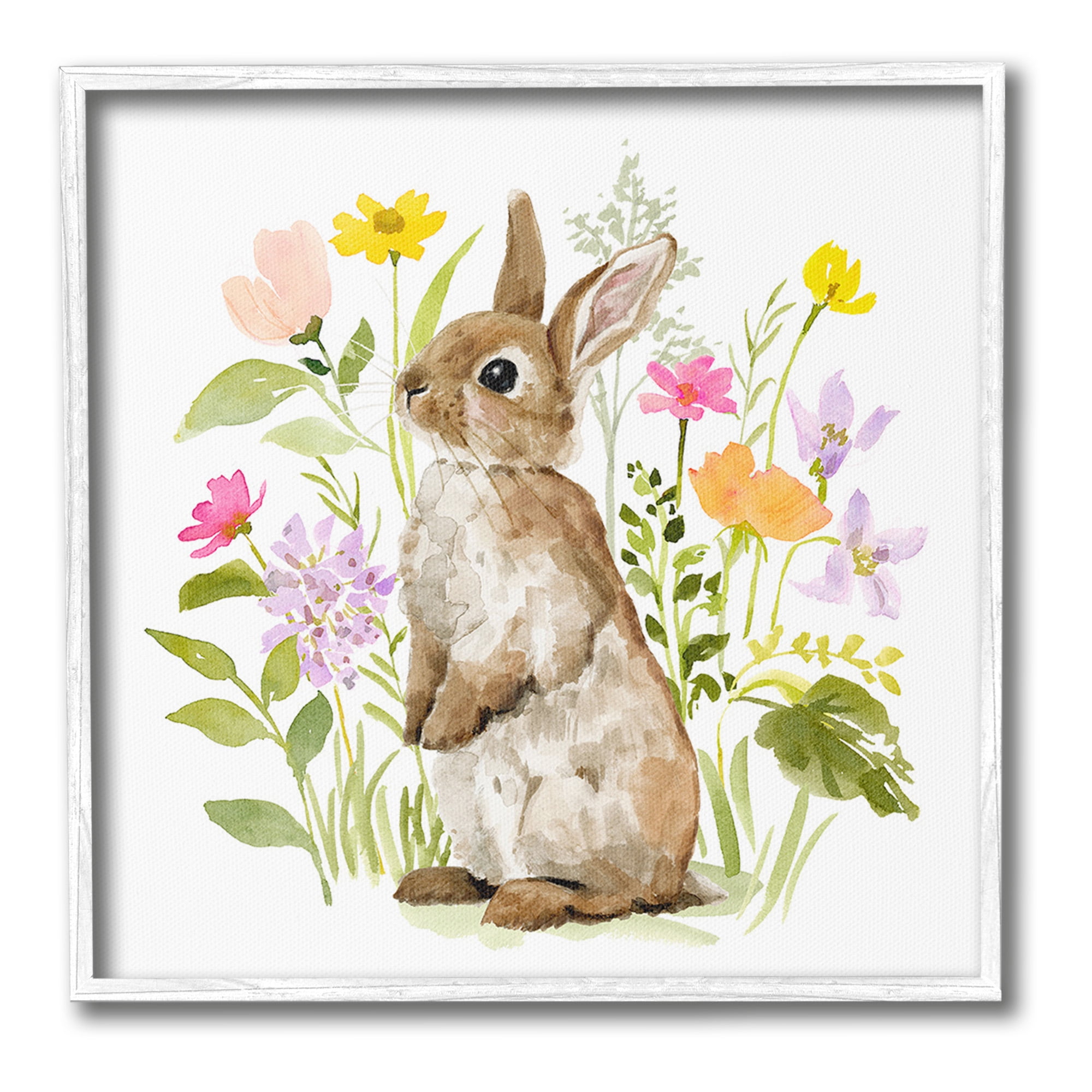 Stupell Industries Bunny in Spring Nature Animals & Insects Painting White Framed Art Print Wall Art, 17 x 17