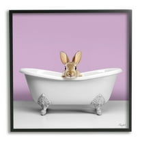 Stupell Industries Bunny in Tub on Purple Animals & Insects Painting Black Framed Art Print Wall Art, 12 x 12