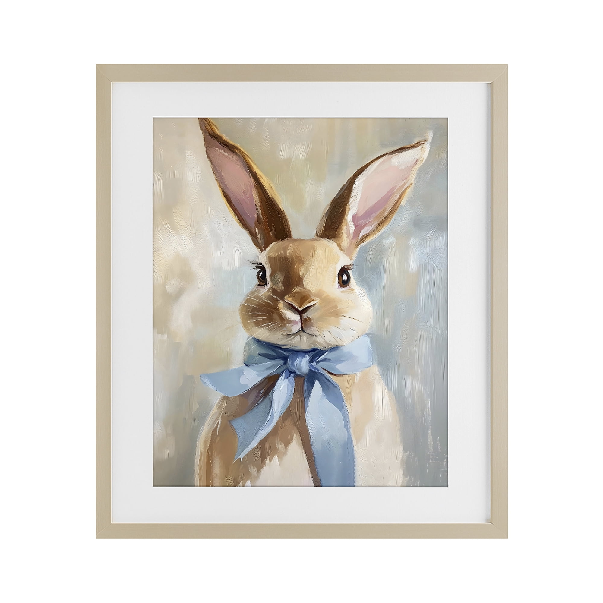 Stupell Industries Bunny with Blue Bow Birch Framed Print Under Glass, design by The Prints Vibe