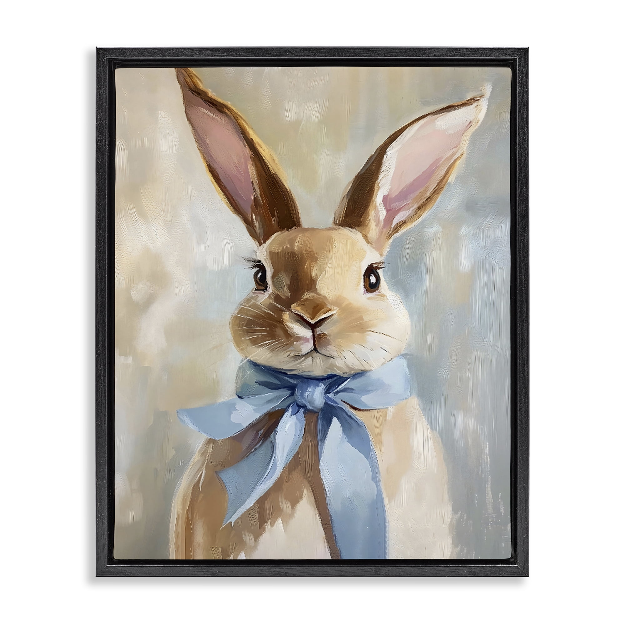 Stupell Industries Bunny with Blue Bow Black Framed Floater Canvas Wall Art, design by The Prints Vibe